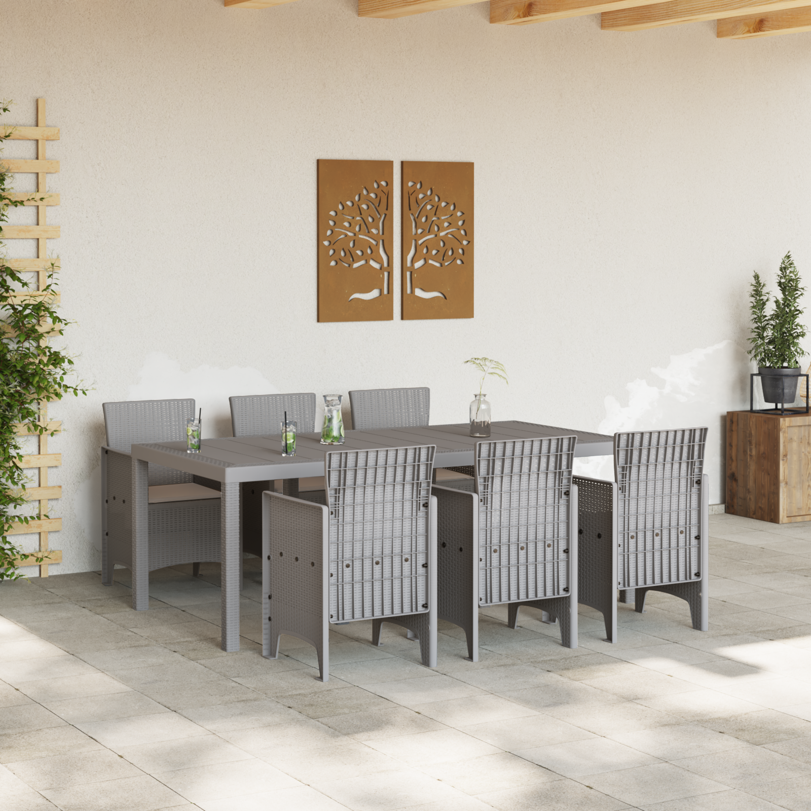 vidaXL 7-delige Tuinset met Kussens Lichtgrijs Poly Rattan