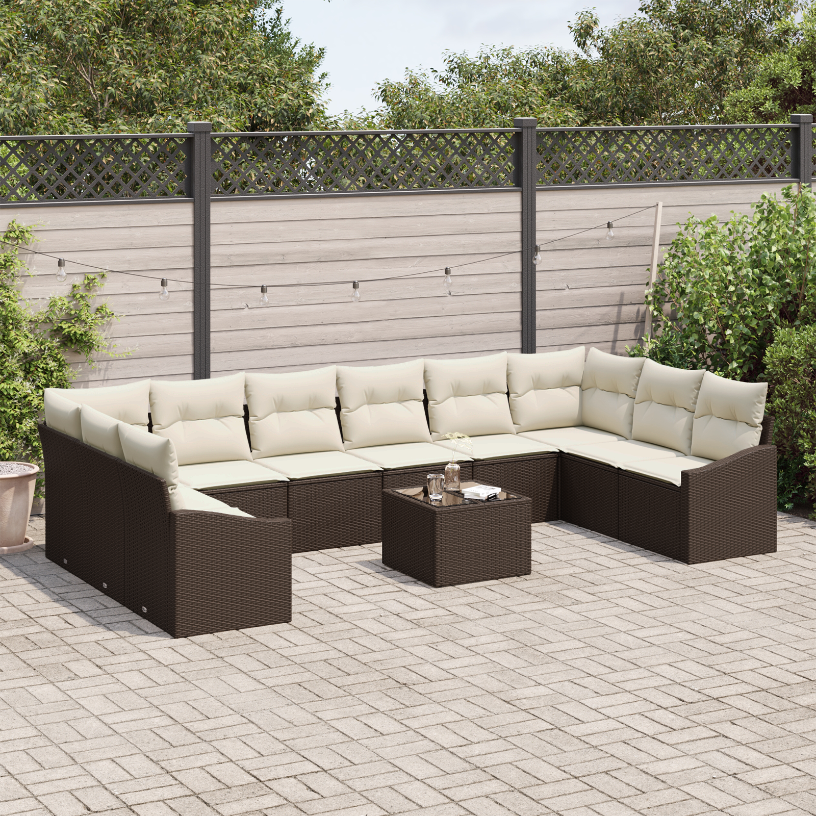 vidaXL 10-delige Tuinset met kussens poly rattan grijs