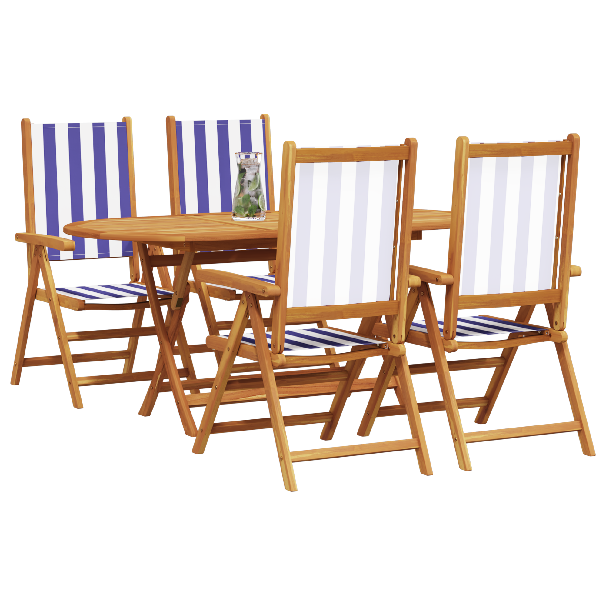 vidaXL 5-delige Tuin Set met Eettafel in Blauw en Wit van Massief Acaciahout