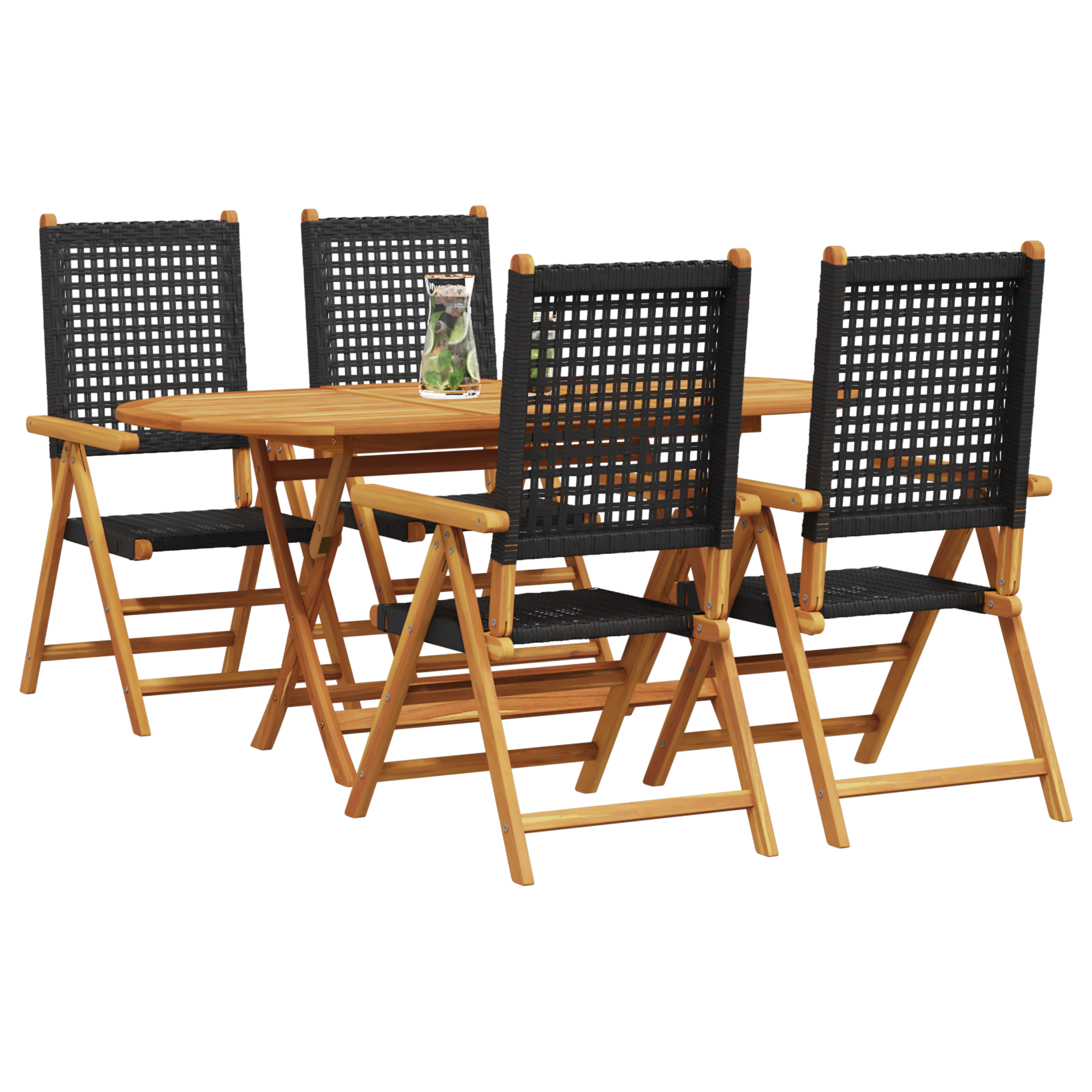 vidaXL 5-delige Tuinset massief acaciahout en poly rattan zwart