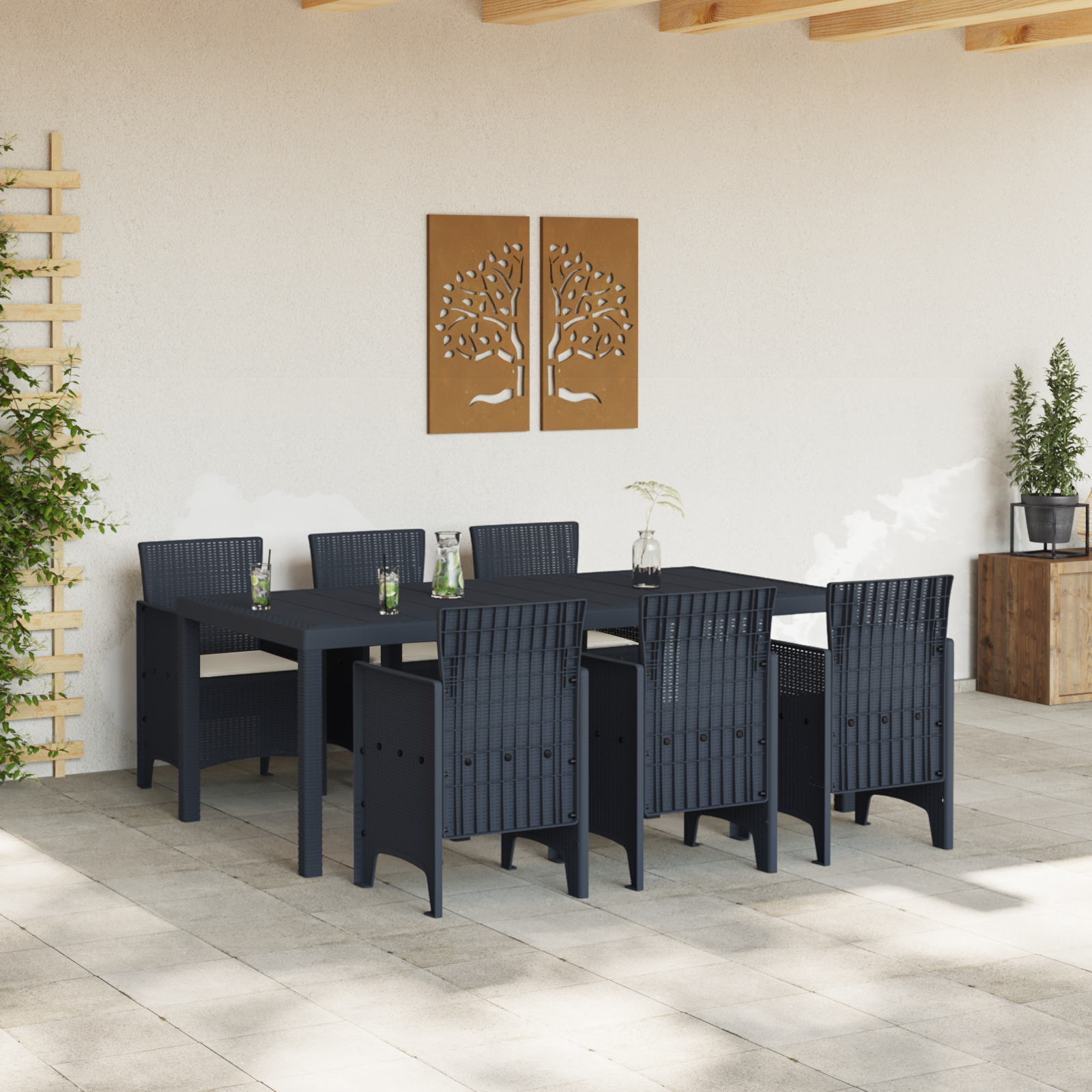 vidaXL 7-delige tuin set met kussens in antraciet poly rattan