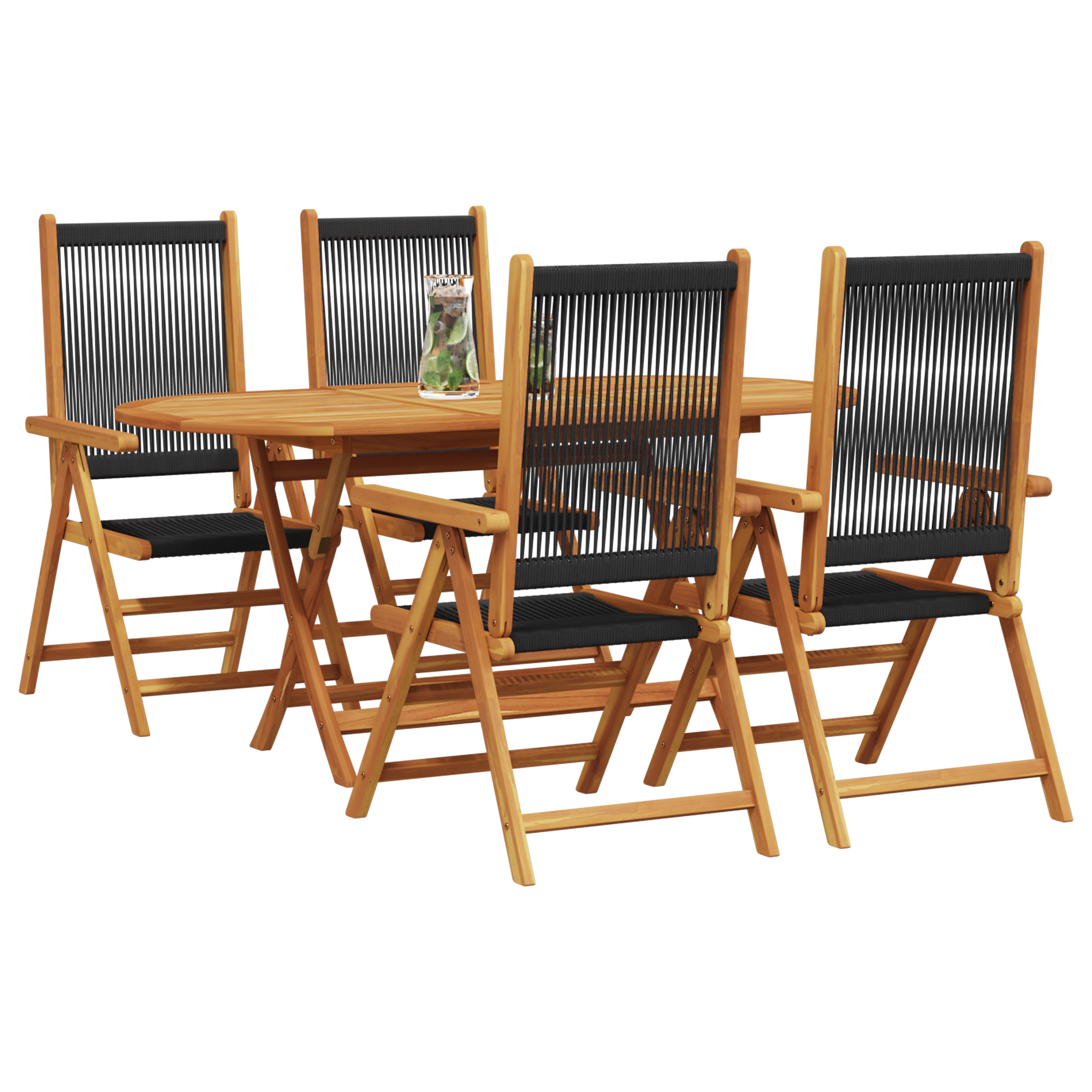 vidaXL 5-delige tuinset - Zwart massief acaciahout en poly rattan