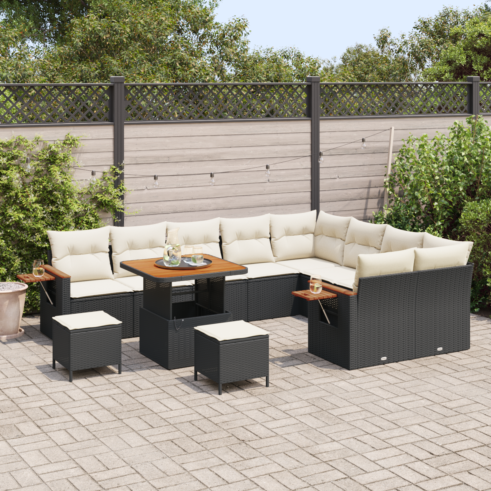 vidaXL 12-delige Tuinbankenset met kussens poly rattan acacia zwart