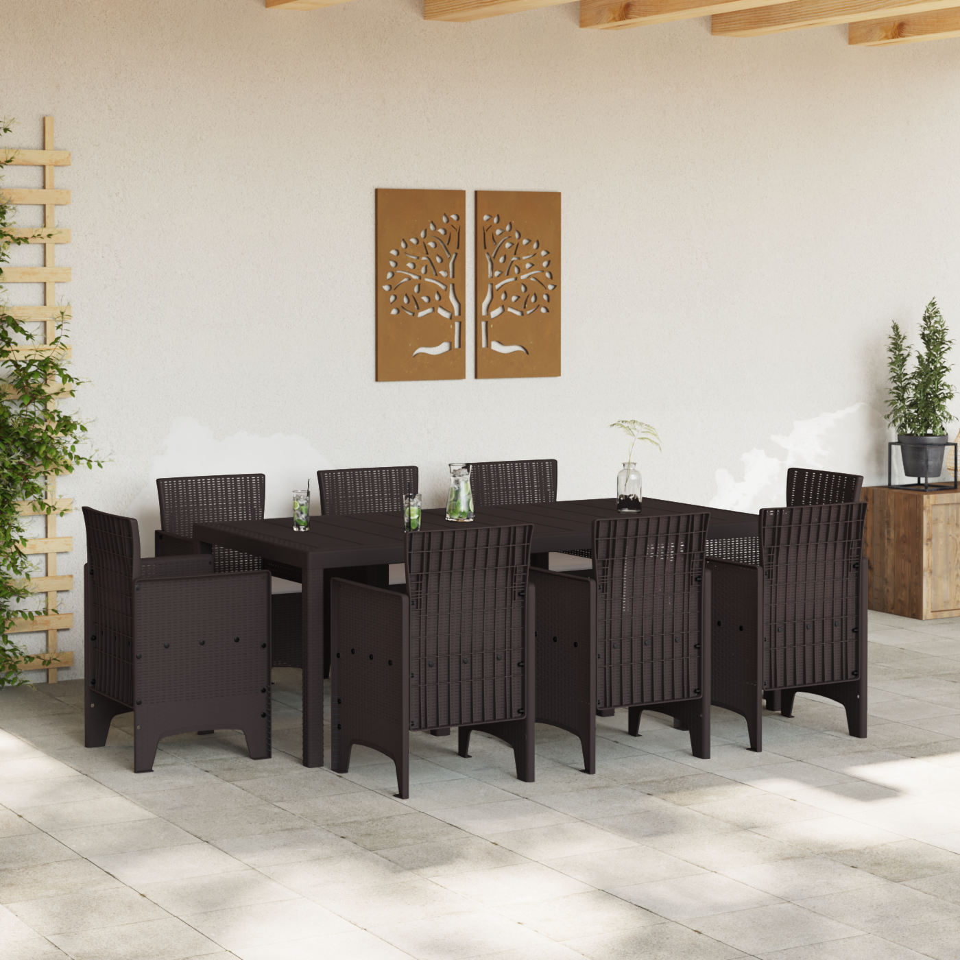 vidaXL 9-delige Tuinset met Kussens Bruin Poly Rattan
