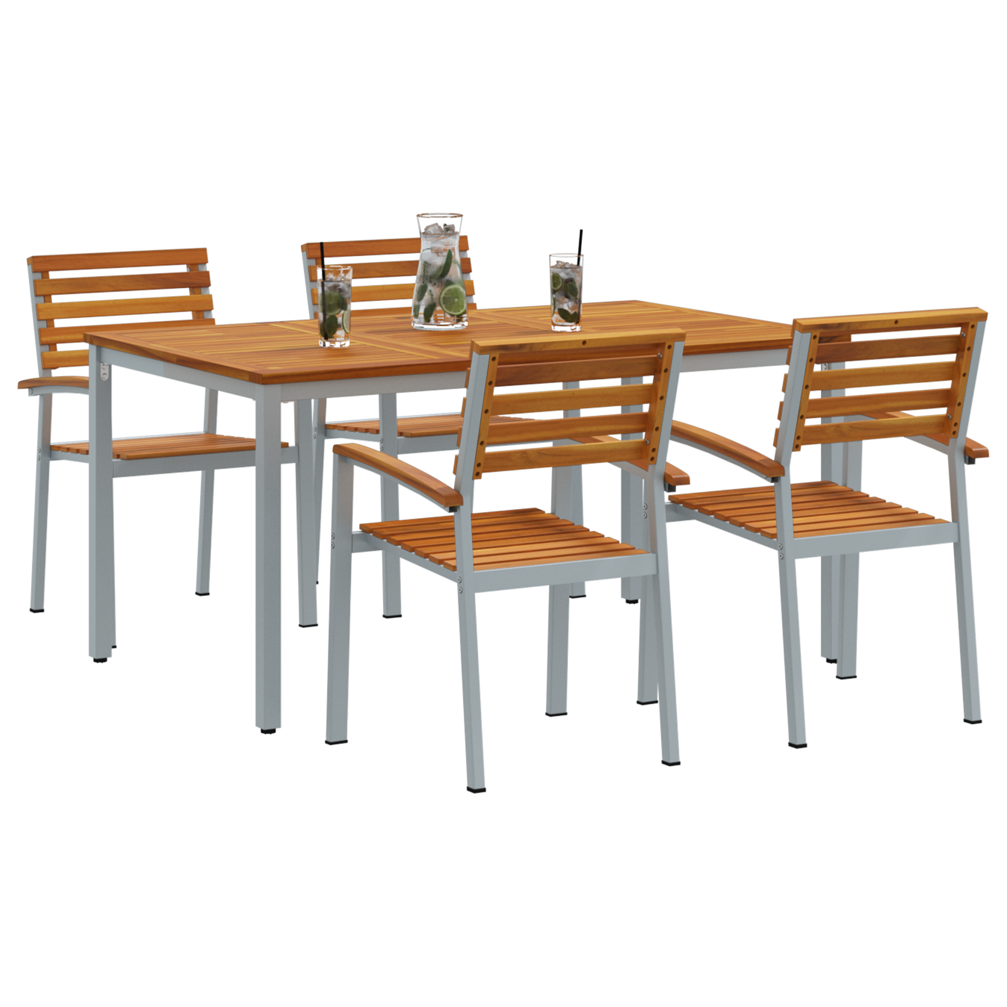 vidaXL 5-delige tuinset met een tafel van massief acaciahout en metaal