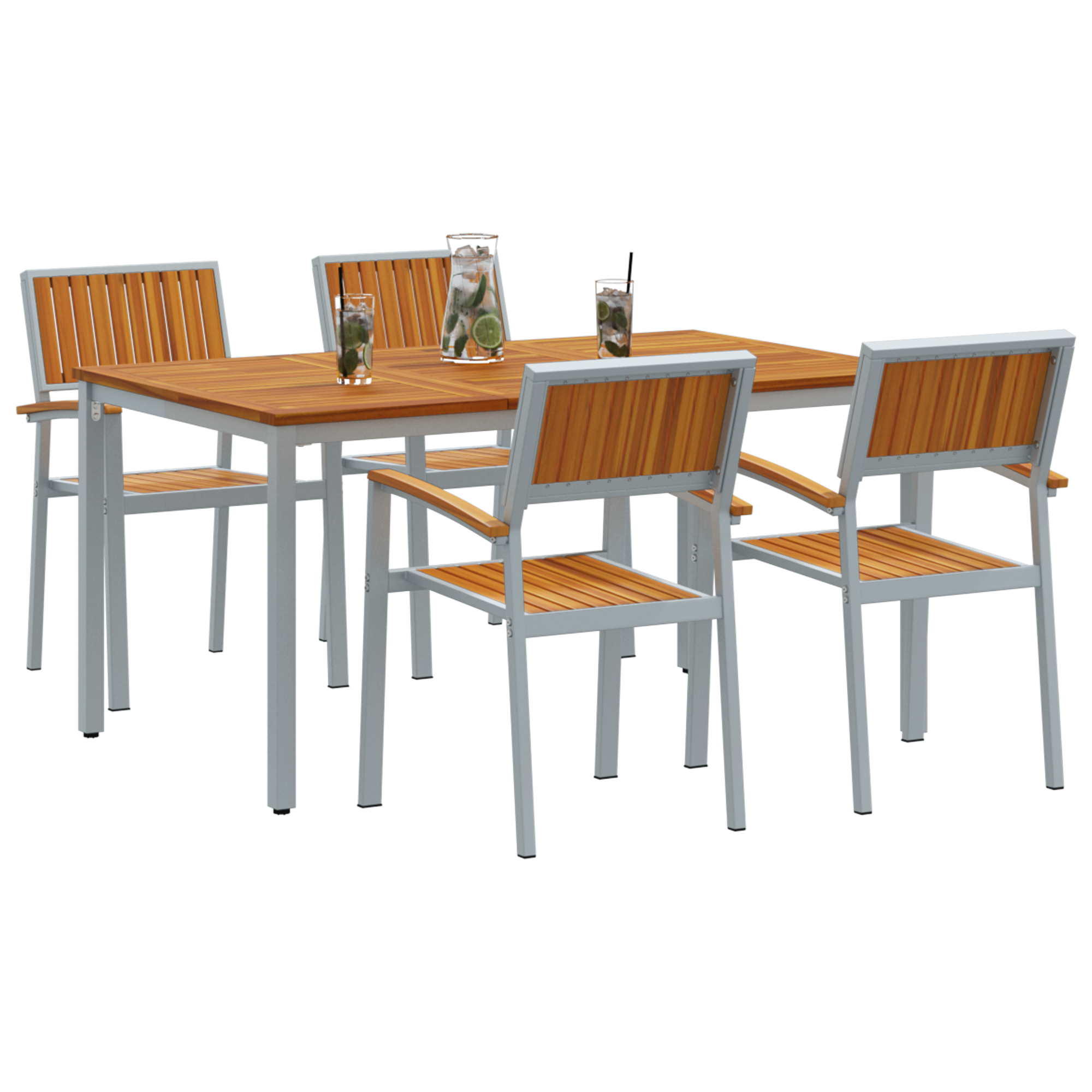 vidaXL 5-delige tuinset met een stevige acaciahouten tafel en metalen stoelen