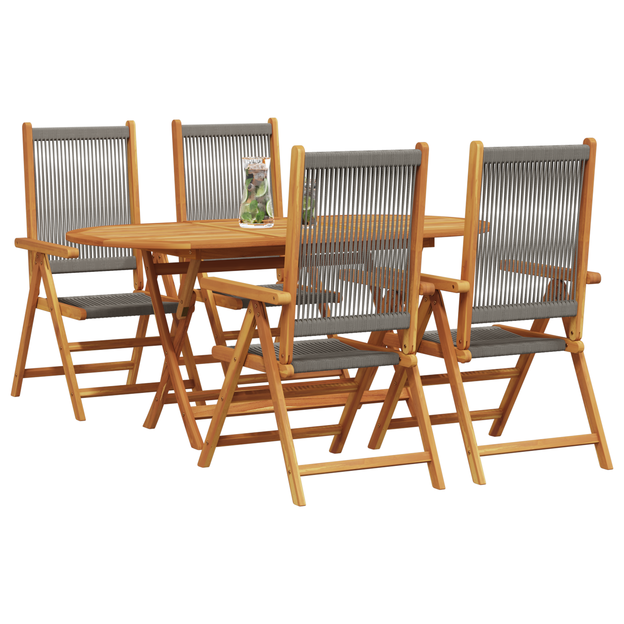 vidaXL 5-delige tuinset in grijs van massief acaciahout en poly rattan