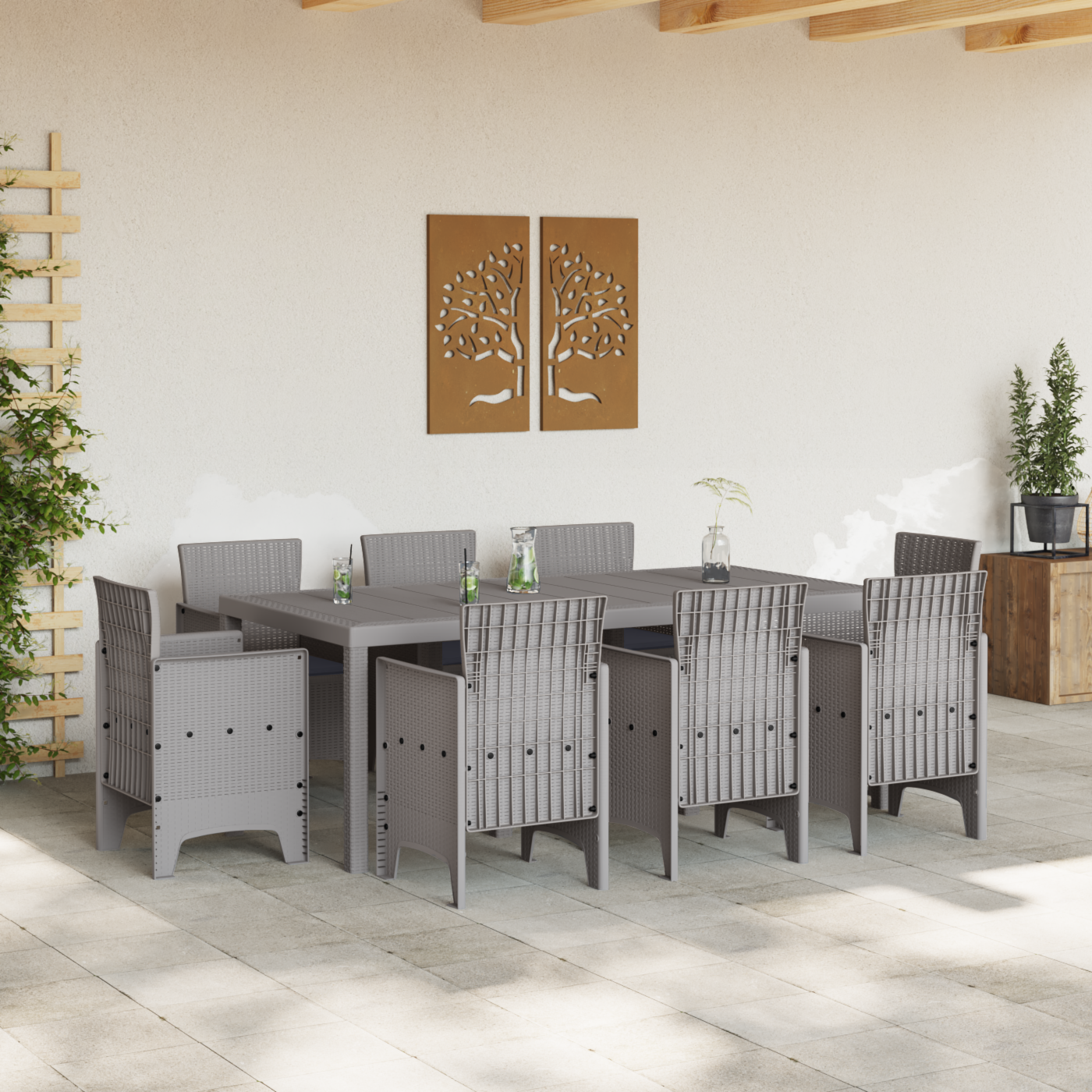 vidaXL 9-delige Tuinset met kussens poly rattan lichtgrijs