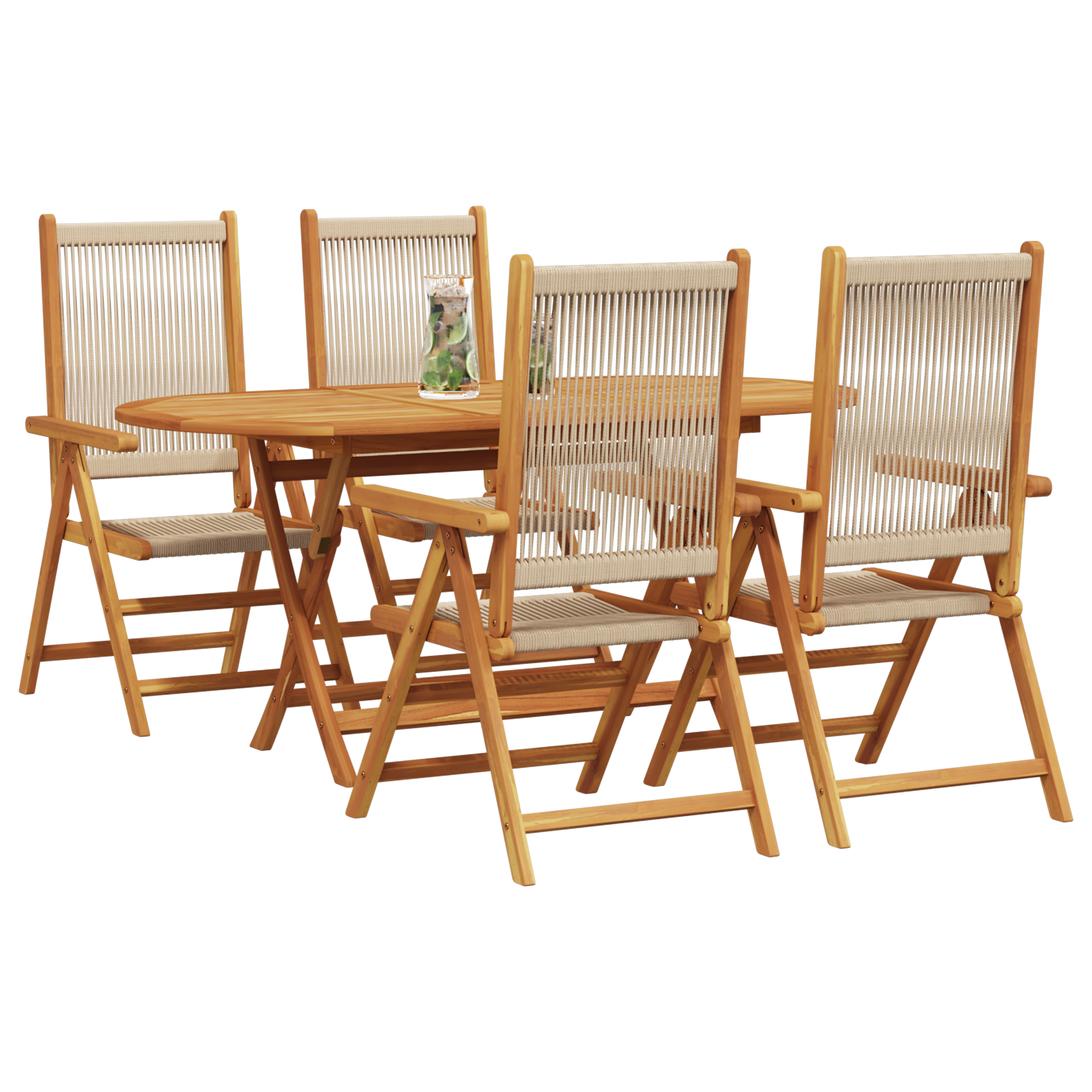 vidaXL 5-delige tuinset - beige massief acaciahout en poly rattan