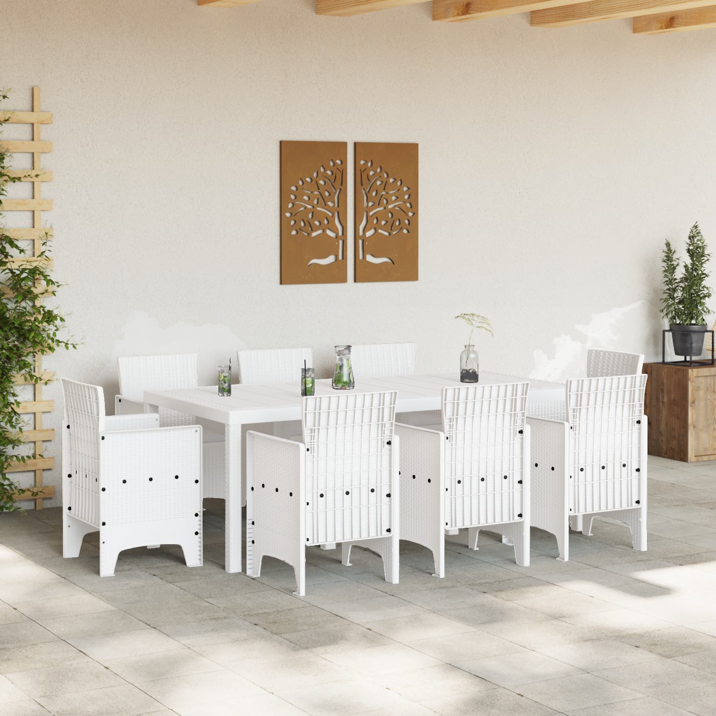 vidaXL 9-delige tuinset met kussens in wit poly rattan