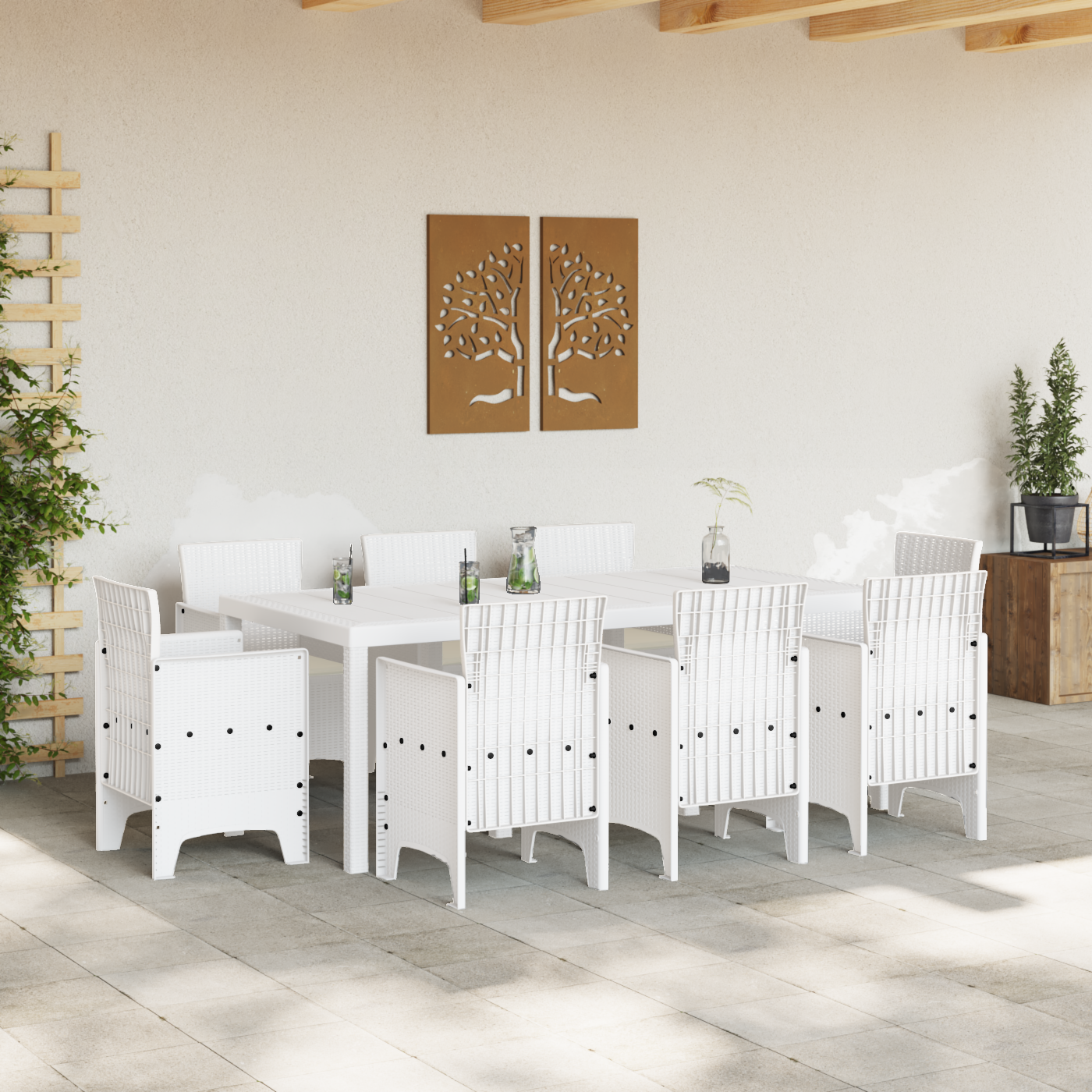 vidaXL 9-delige tuinset met kussens in wit poly rattan