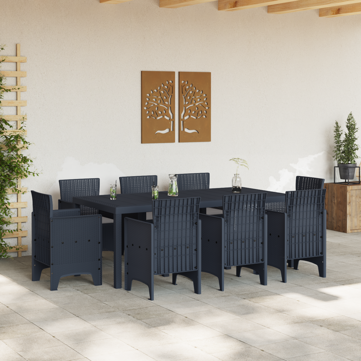 vidaXL 9-delige Tuinset met kussens poly rattan antraciet