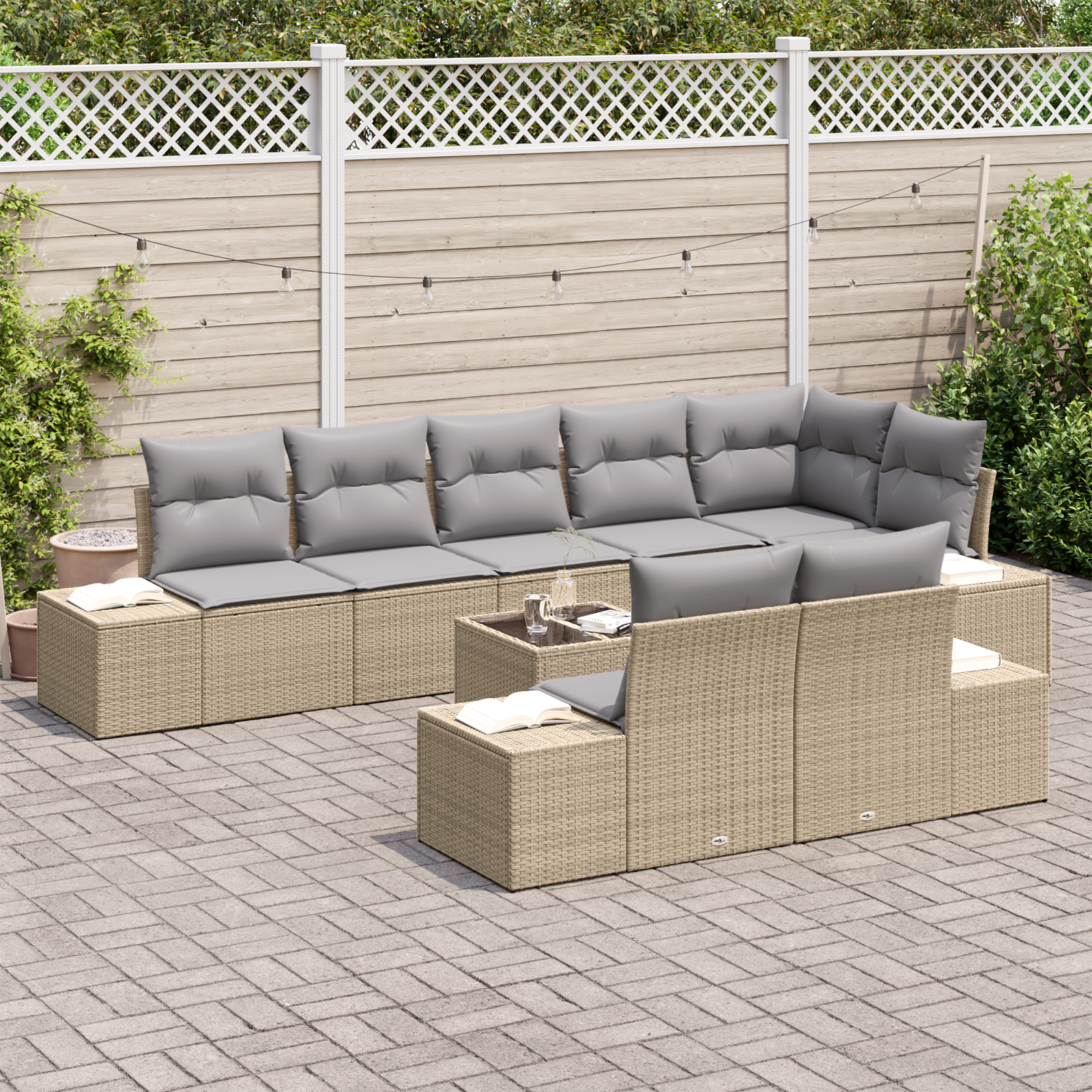 vidaXL 9-delige Tuinbankenset met kussens poly rattan zwart
