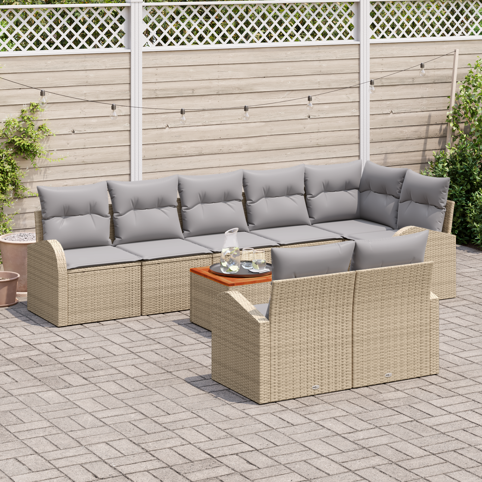 vidaXL 9-delige Tuinbankenset met kussens poly rattan acacia beige