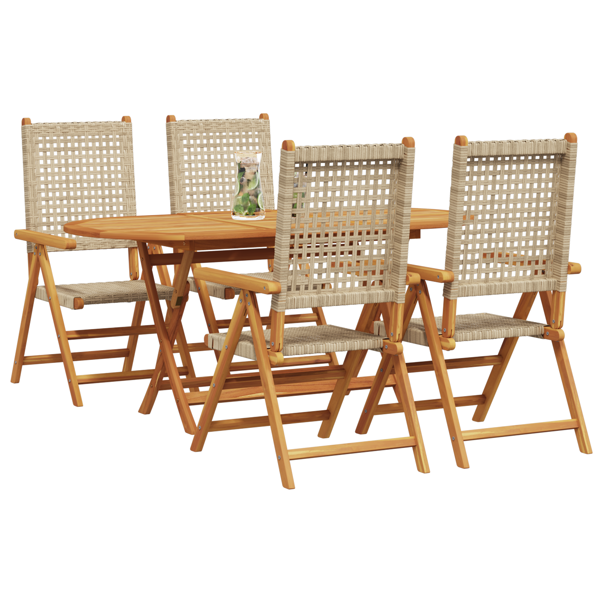 vidaXL 5-delige Tuinset massief acaciahout en poly rattan beige
