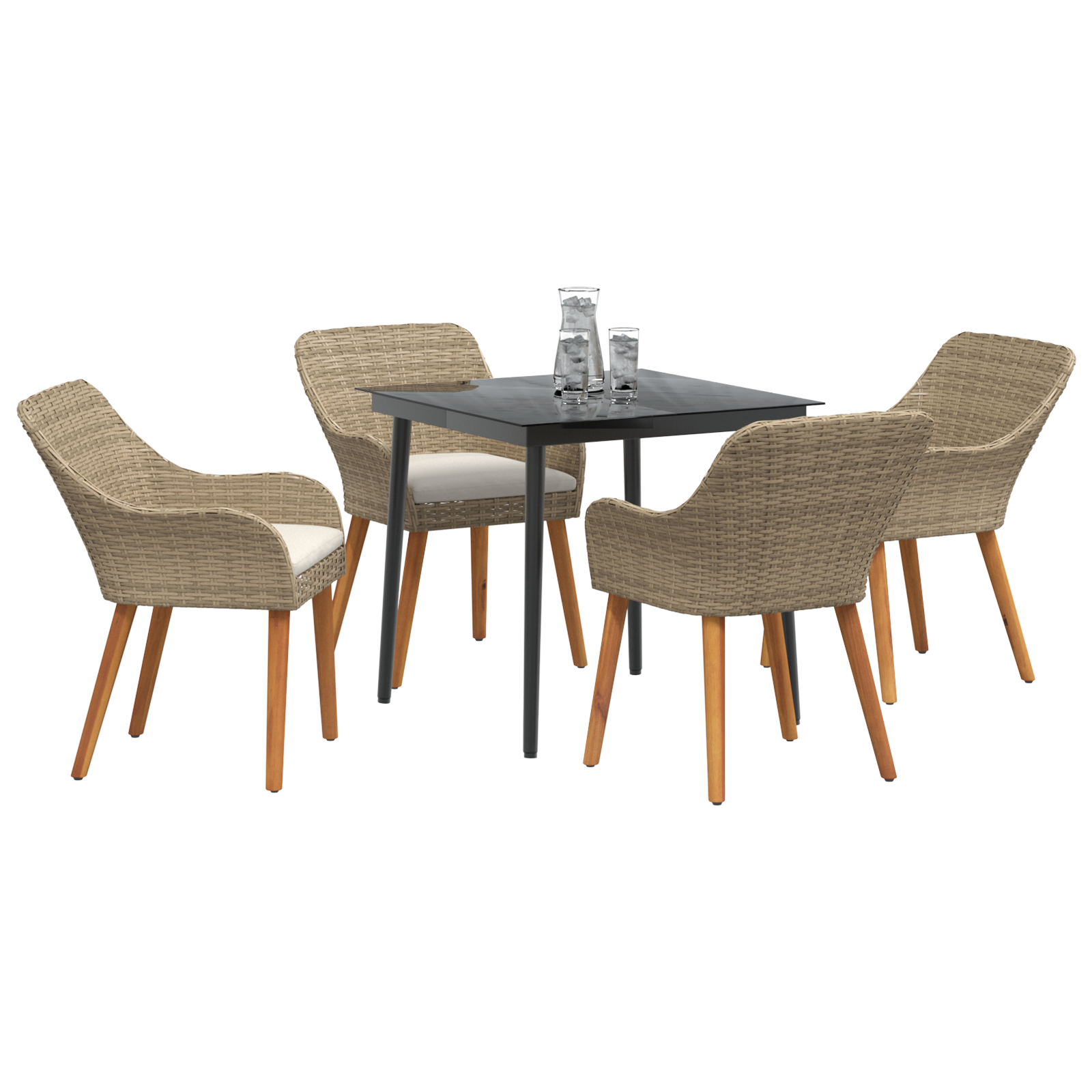 vidaXL 5-delige tuin eettafelset in beige poly rattan