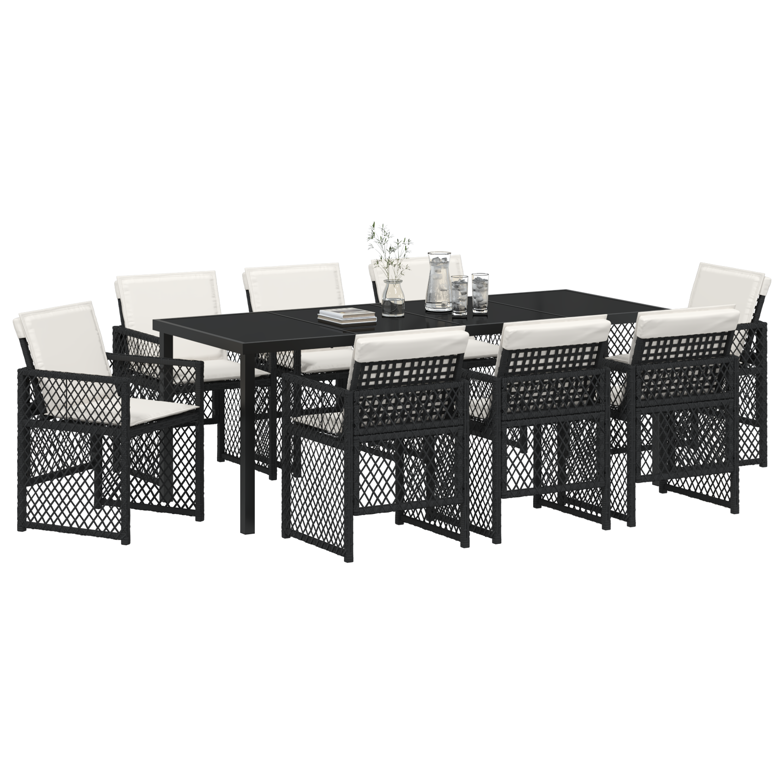 vidaXL 9-delige Tuinset met kussens poly rattan zwart
