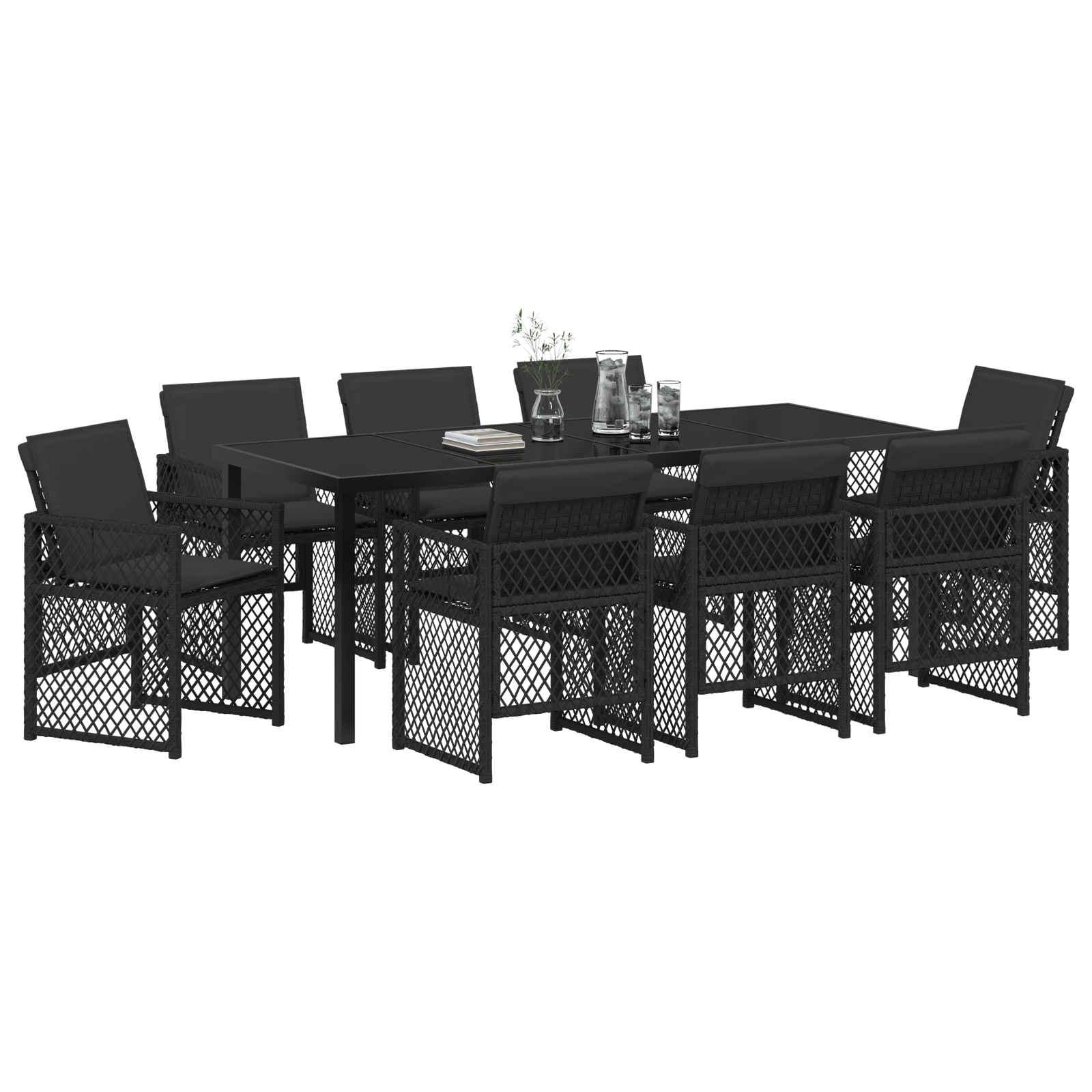 vidaXL 9-delige Tuinset met kussens poly rattan zwart