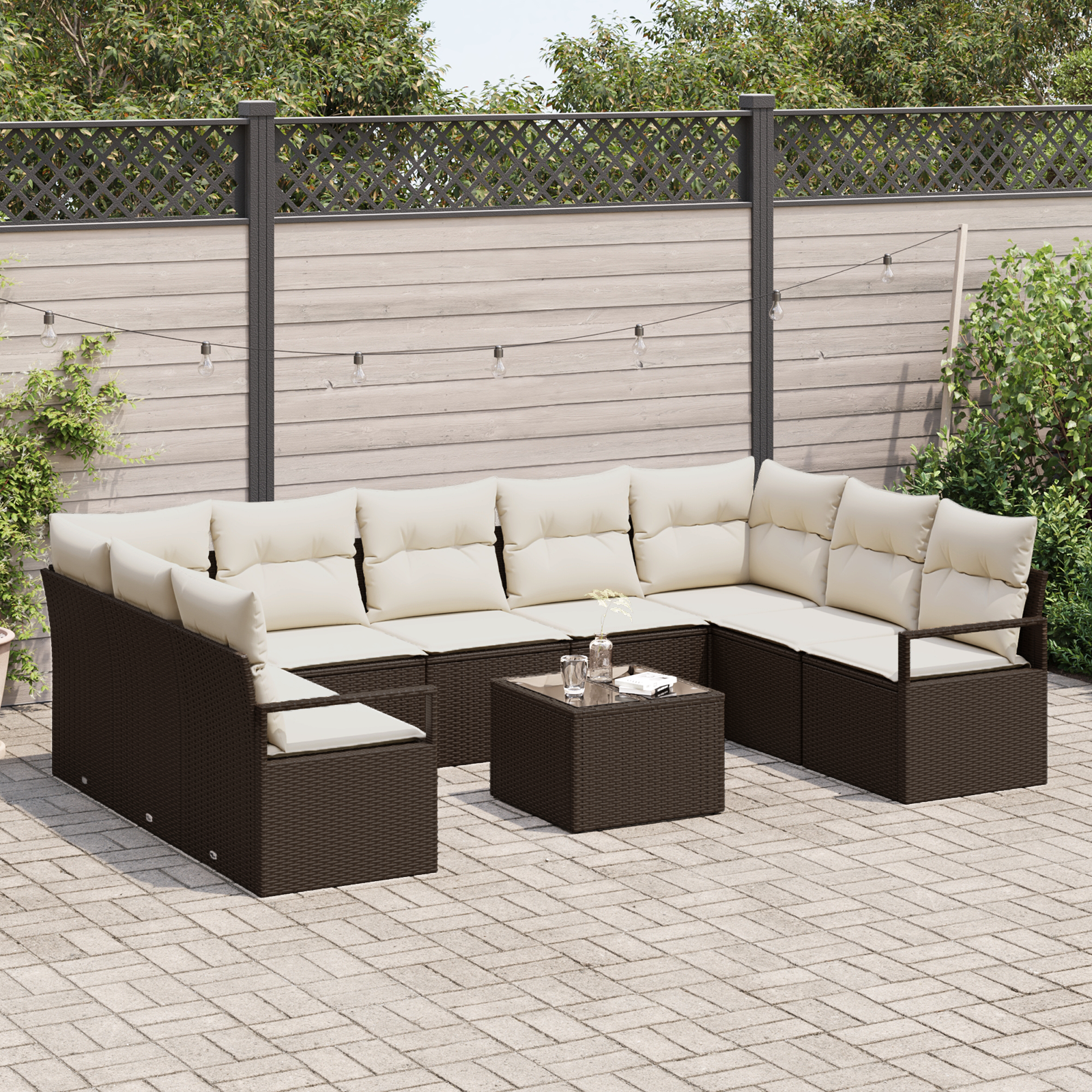 vidaXL 9-delige Tuinbankenset met kussens poly rattan grijs