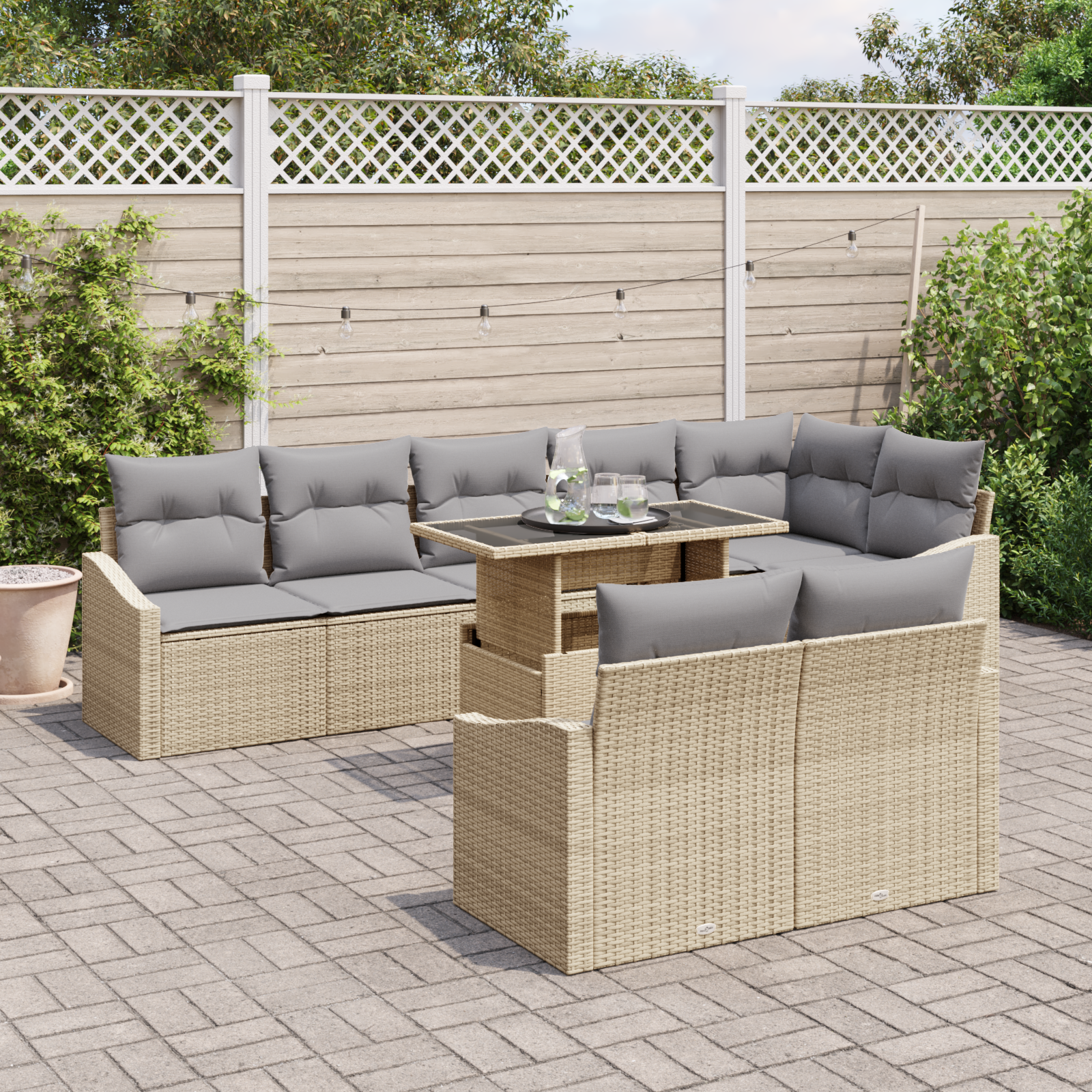 vidaXL 9-delige Tuinbankenset met kussens poly rattan beige
