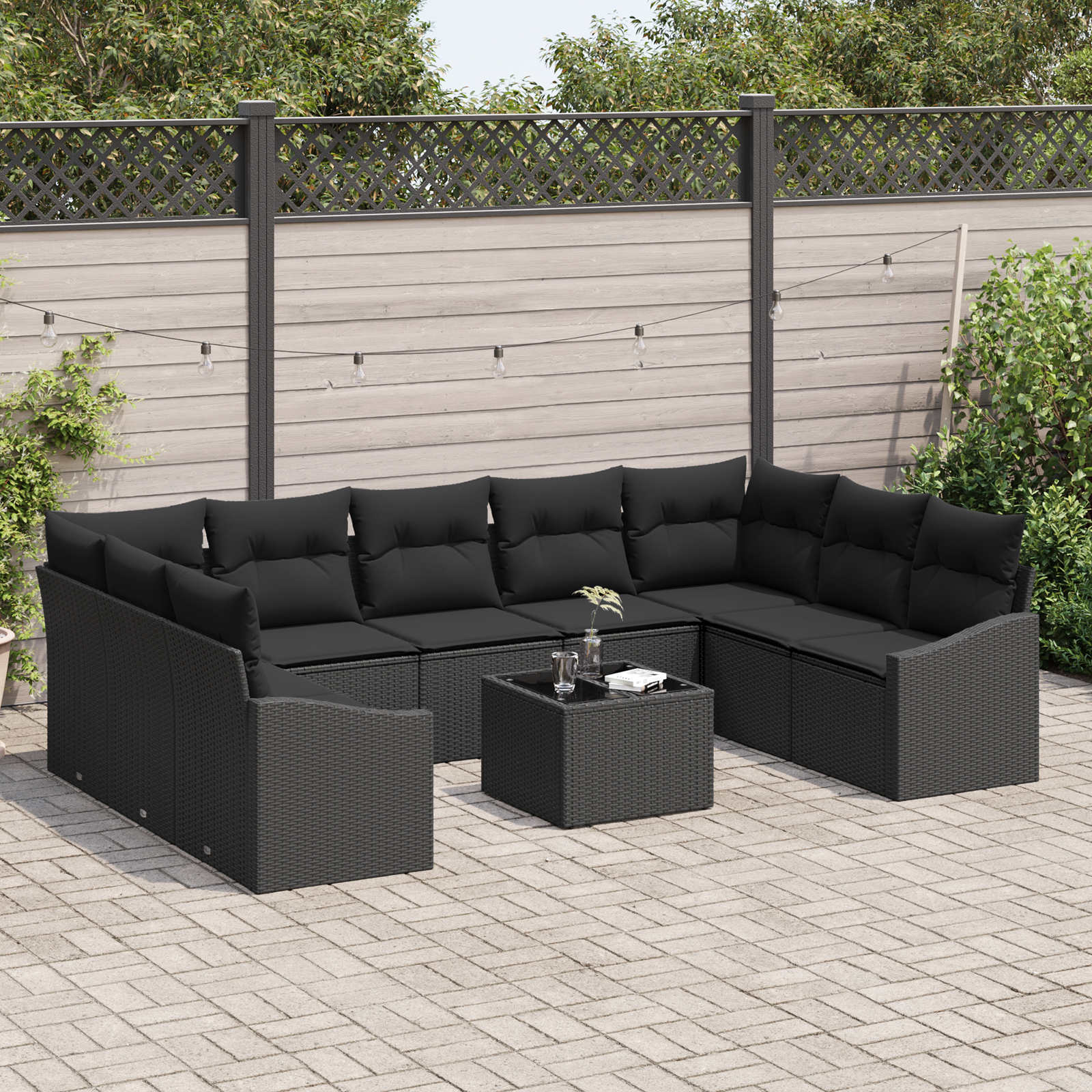 vidaXL 10-delige Tuin Eettafelset met Kussens in Beige Poly Riet