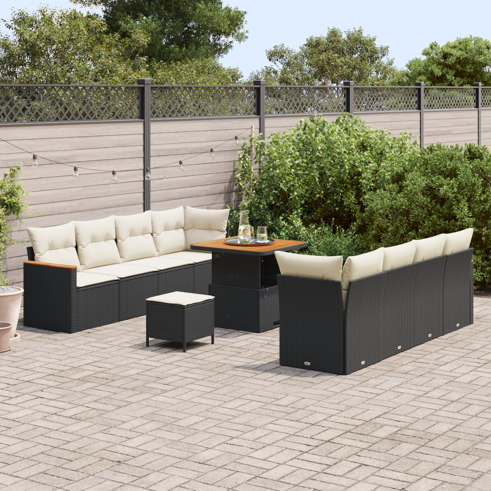 vidaXL 11-delige Tuinbankenset met kussens poly rattan acacia zwart