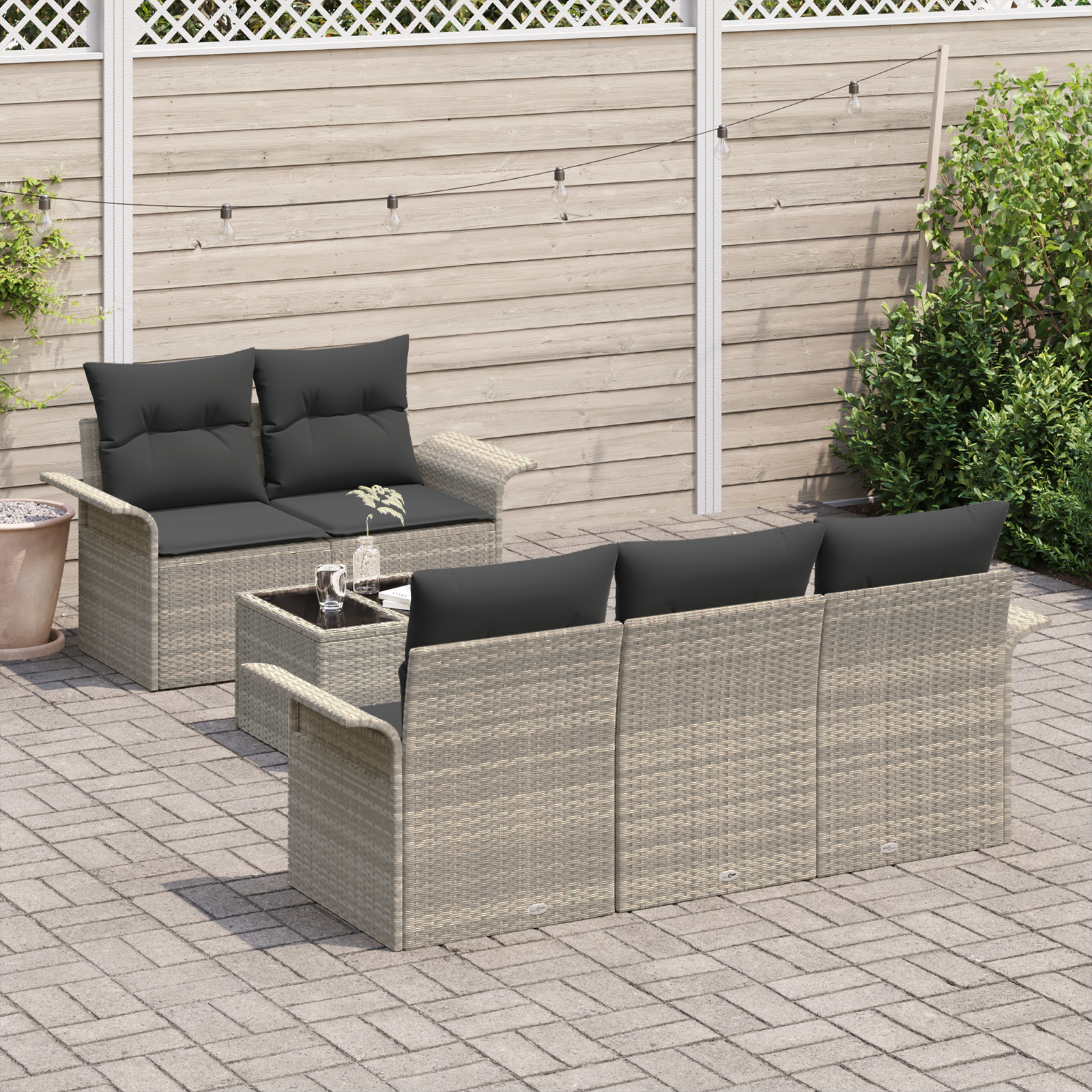 vidaXL 6-delige tuinset met kussens - lichtgrijs poly rattan