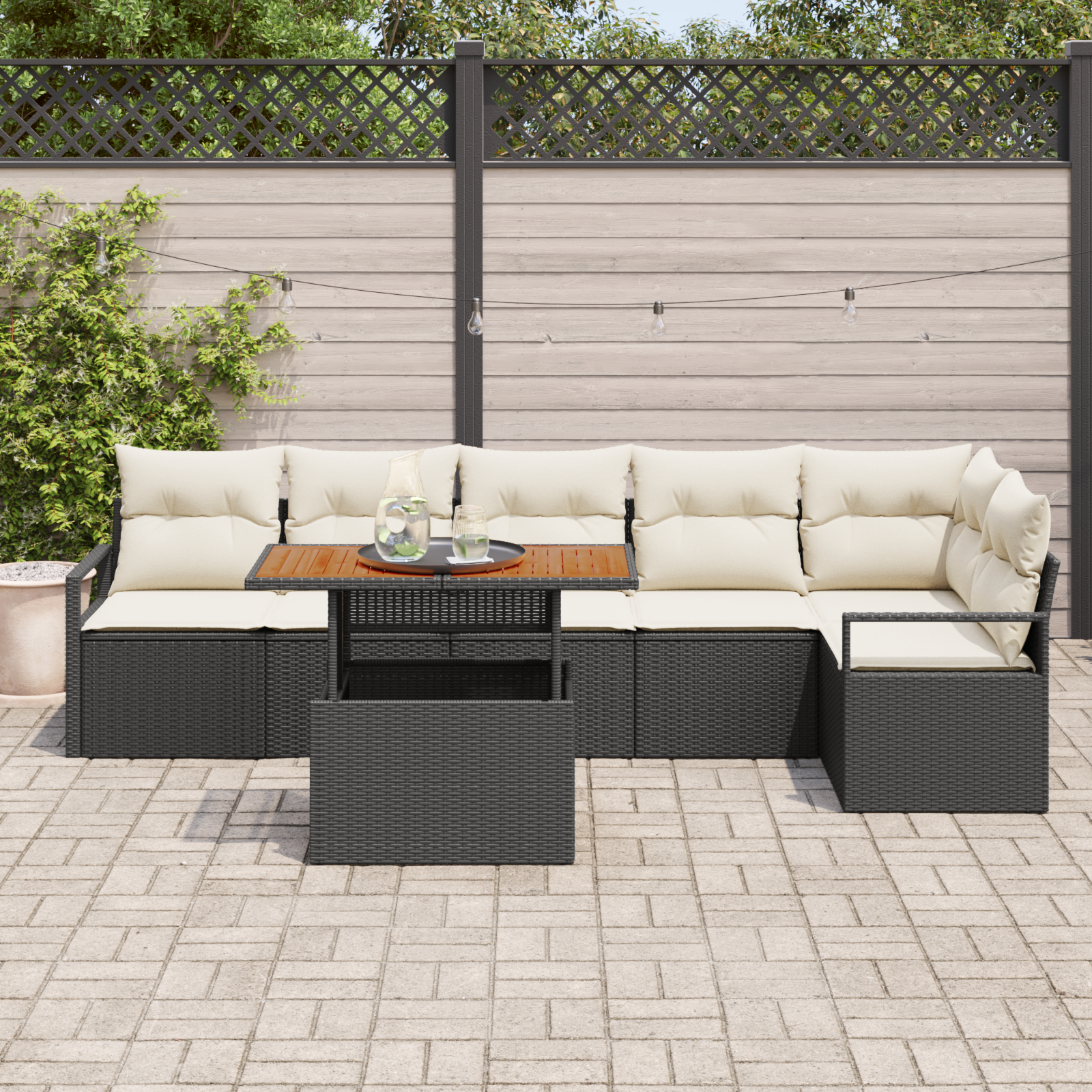 vidaXL 7-delige tuinsofa set met kussens zwart poly rattan acacia