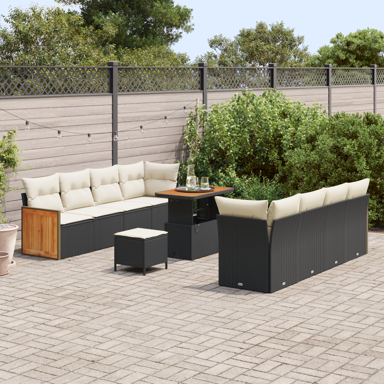 vidaXL 11-delige Tuinbankenset met kussens poly rattan acacia zwart