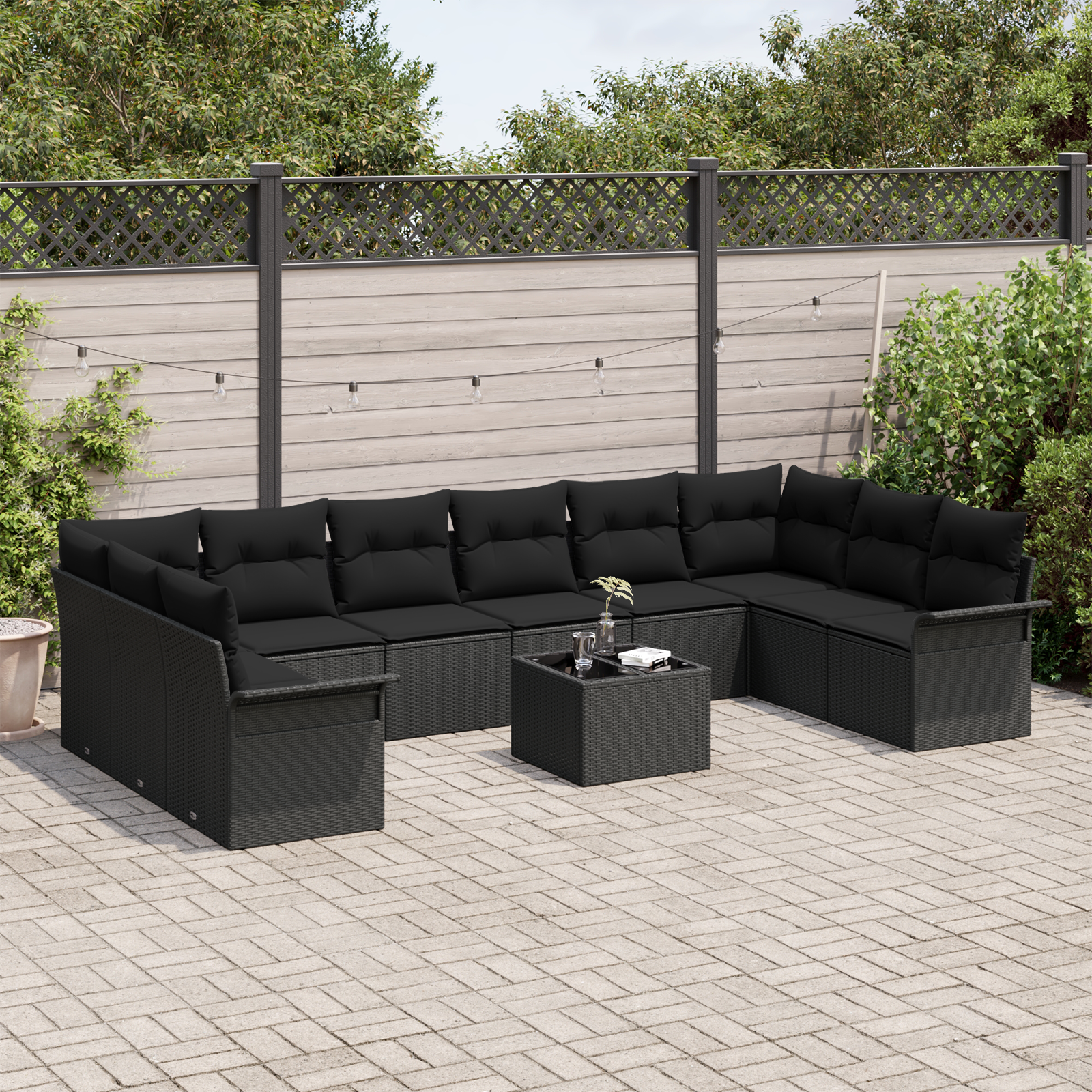 vidaXL 11-delige Tuinbankenset met kussens poly rattan beige