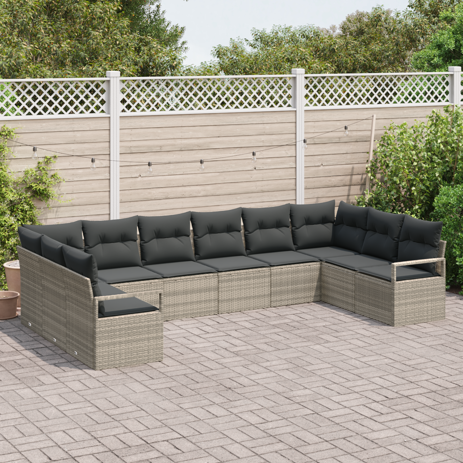 vidaXL 10-delige tuinsofa set met kussens lichtgrijs poly rattan