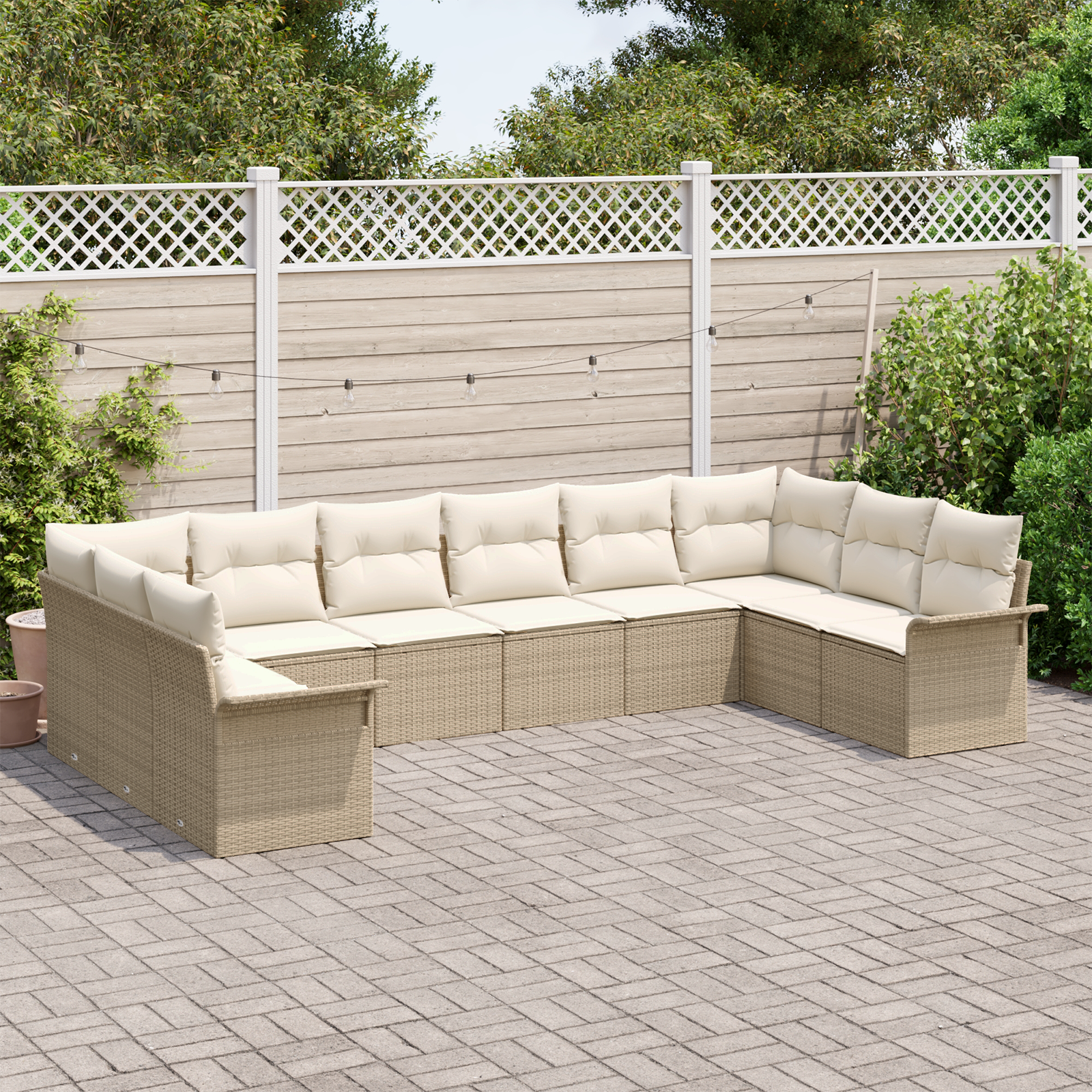 vidaXL 10-delige tuinset met kussens in beige poly rattan