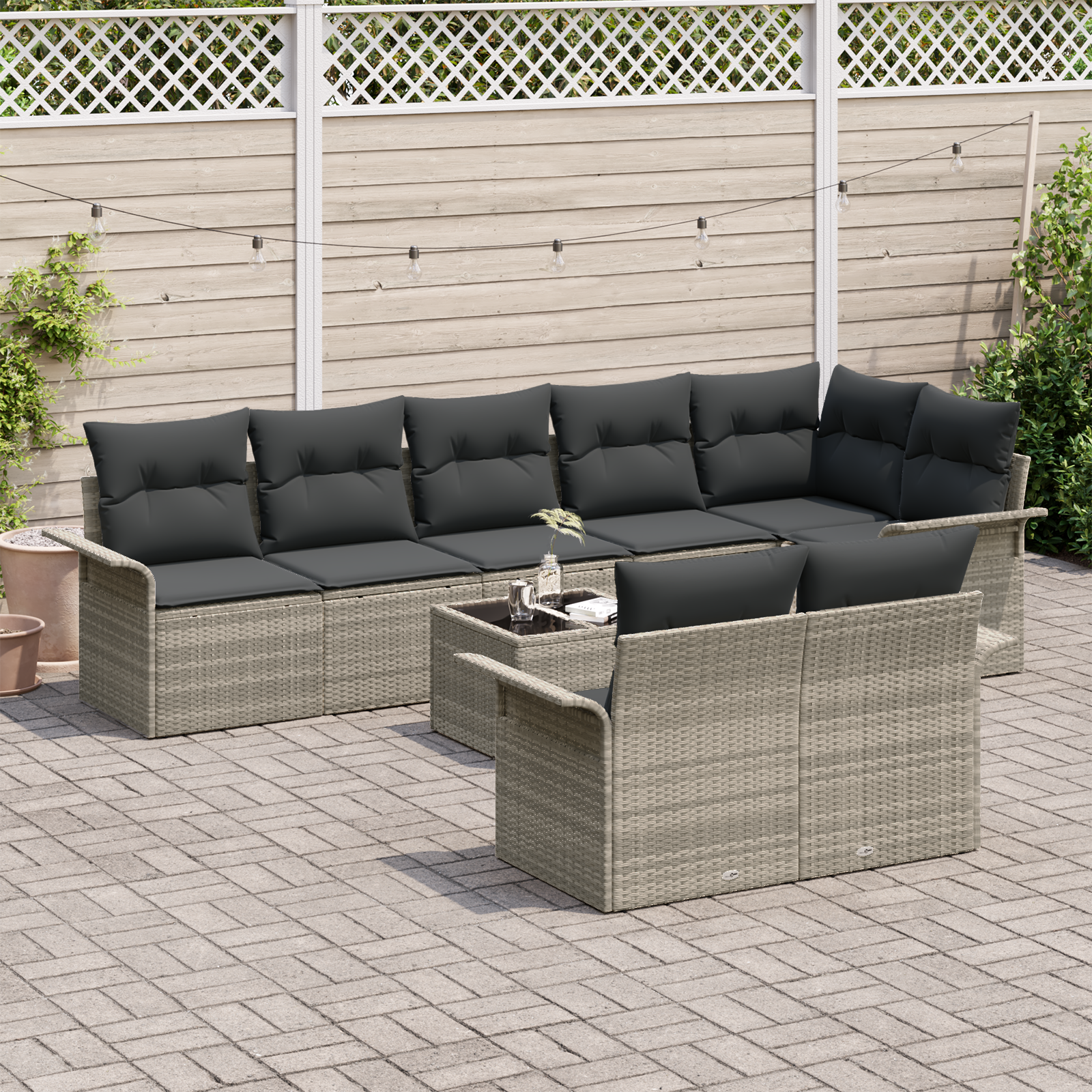 vidaXL 9-delige Tuinbankenset met kussens poly rattan grijs