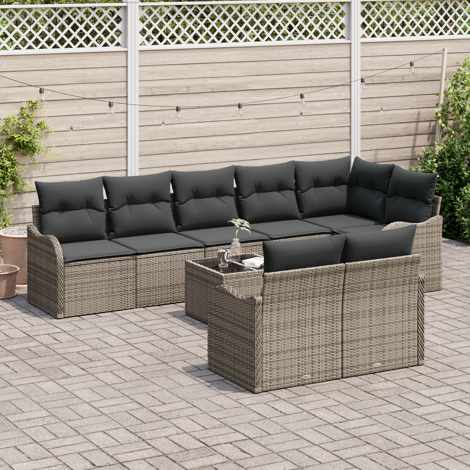 vidaXL 8-delige Tuinbankenset met kussens poly rattan zwart