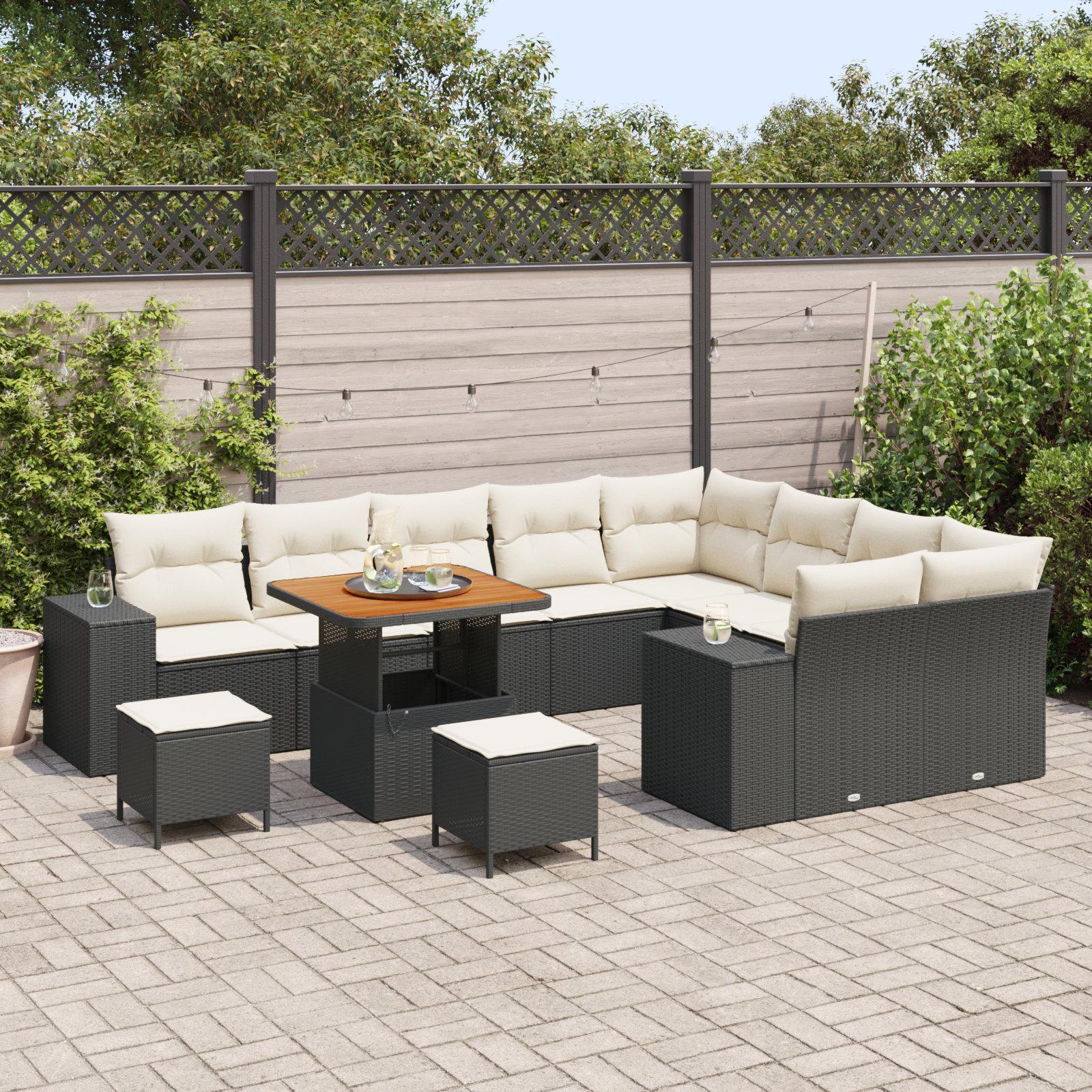 vidaXL 12-delige tuinset met kussens, zwart poly rattan en acacia