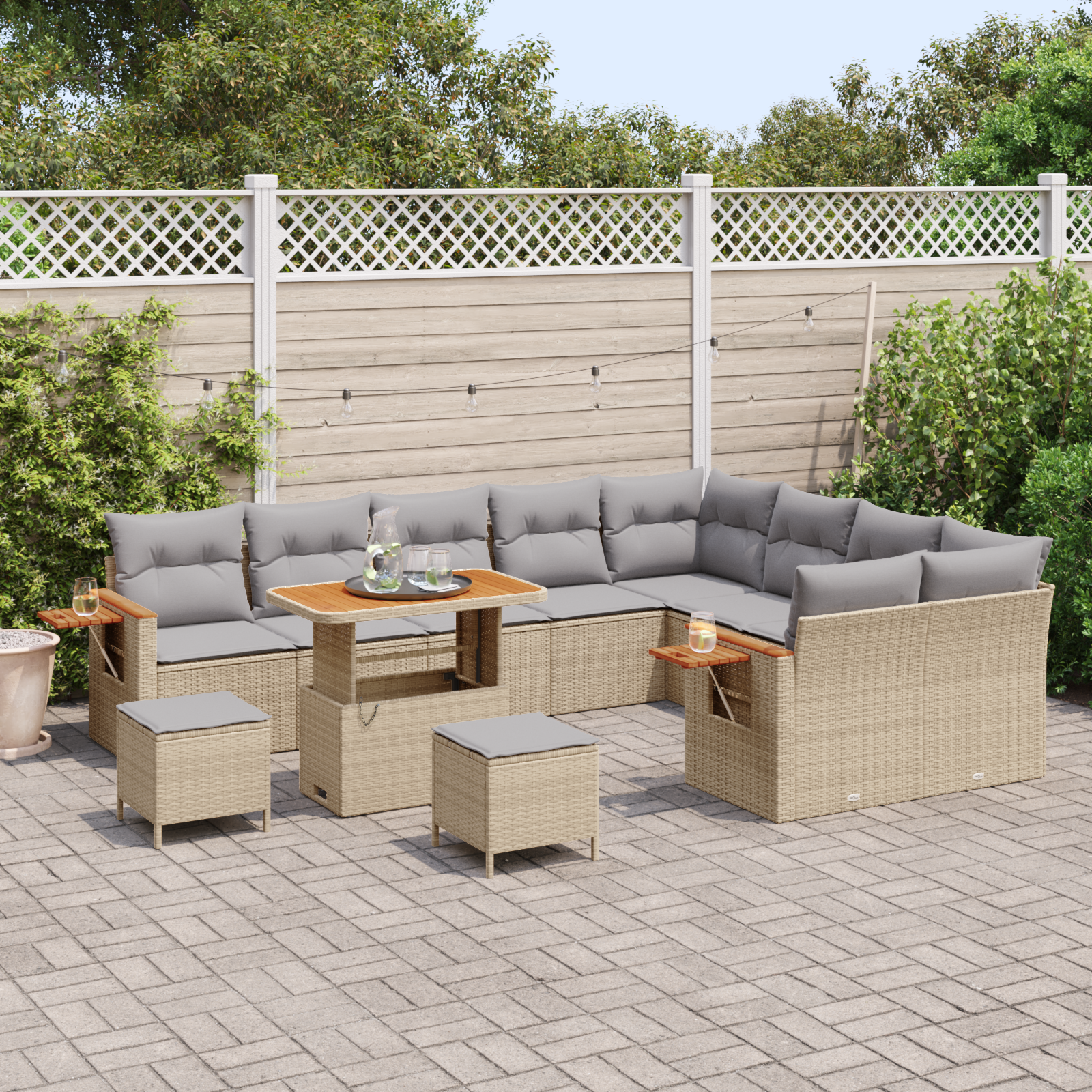 vidaXL 12-delige Tuinbankenset met kussens poly rattan acacia beige