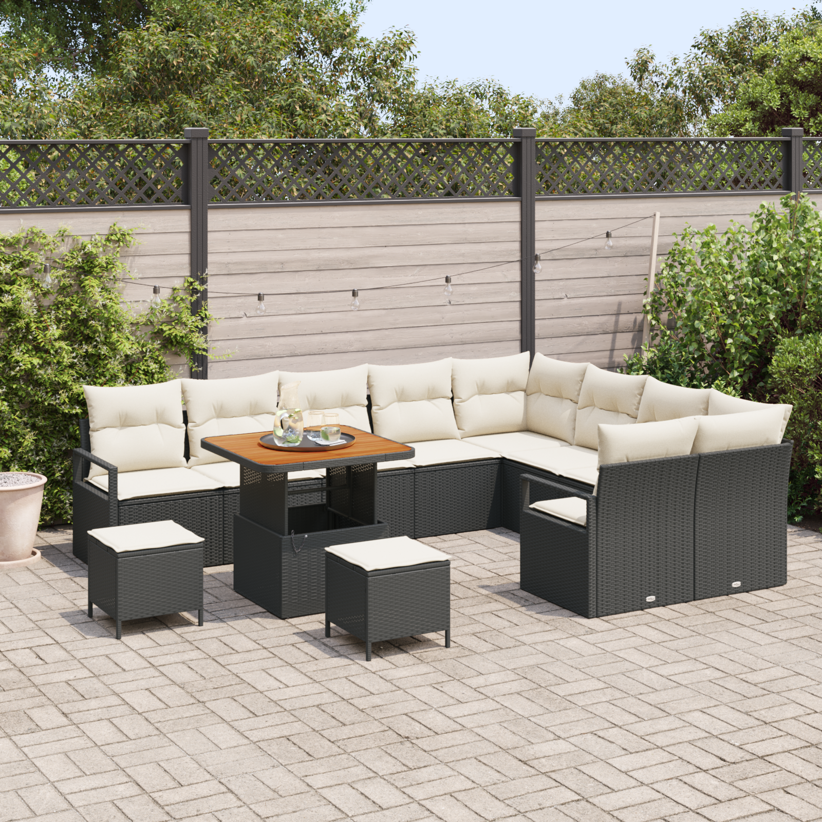 vidaXL 12-delige Tuinbankenset met kussens poly rattan acacia zwart