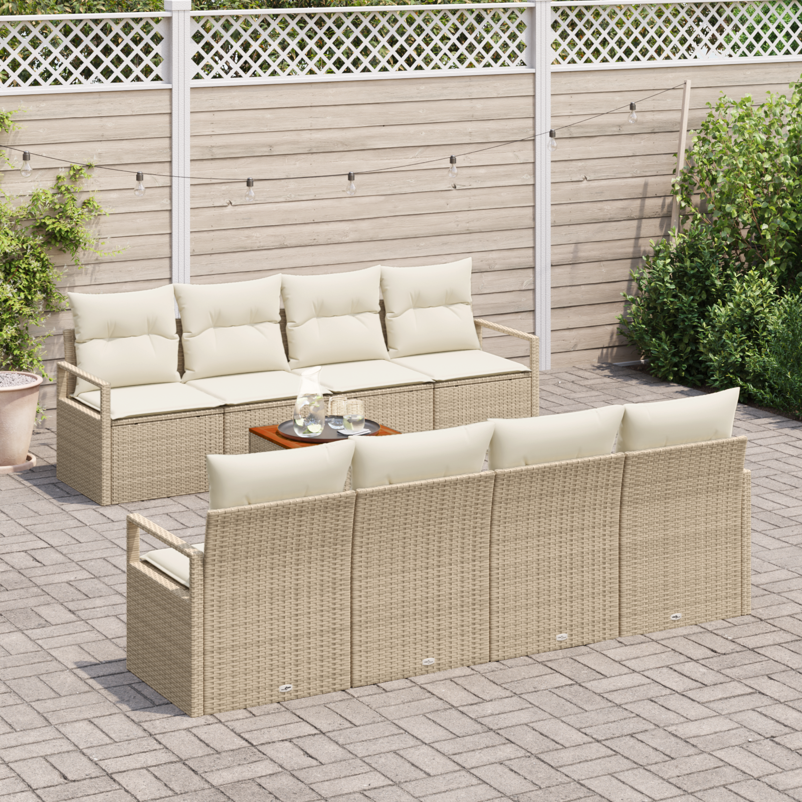 vidaXL 9-delige Tuinbankenset met kussens poly rattan acacia beige