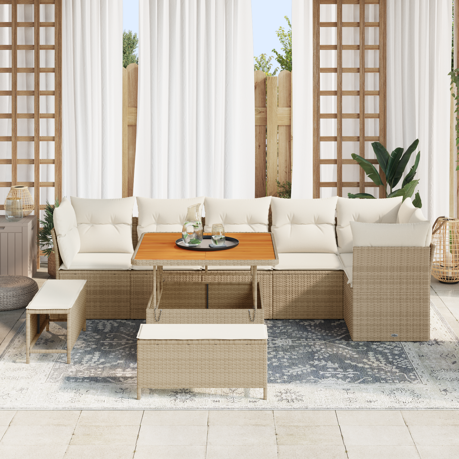 vidaXL Tuinbank 4-zits modulair met beige kussens