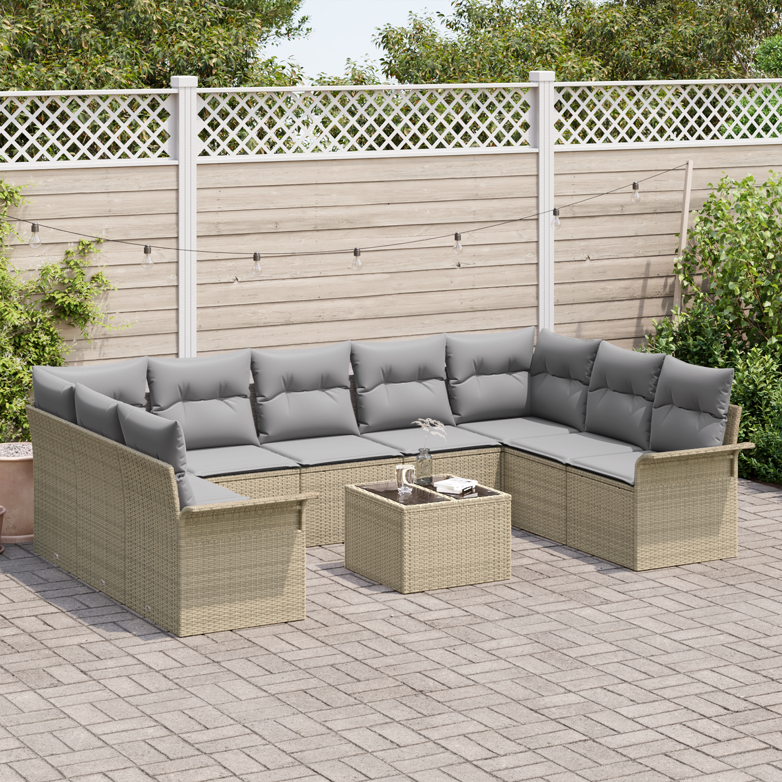 vidaXL 10-delige tuinset met kussens zwart poly rattan