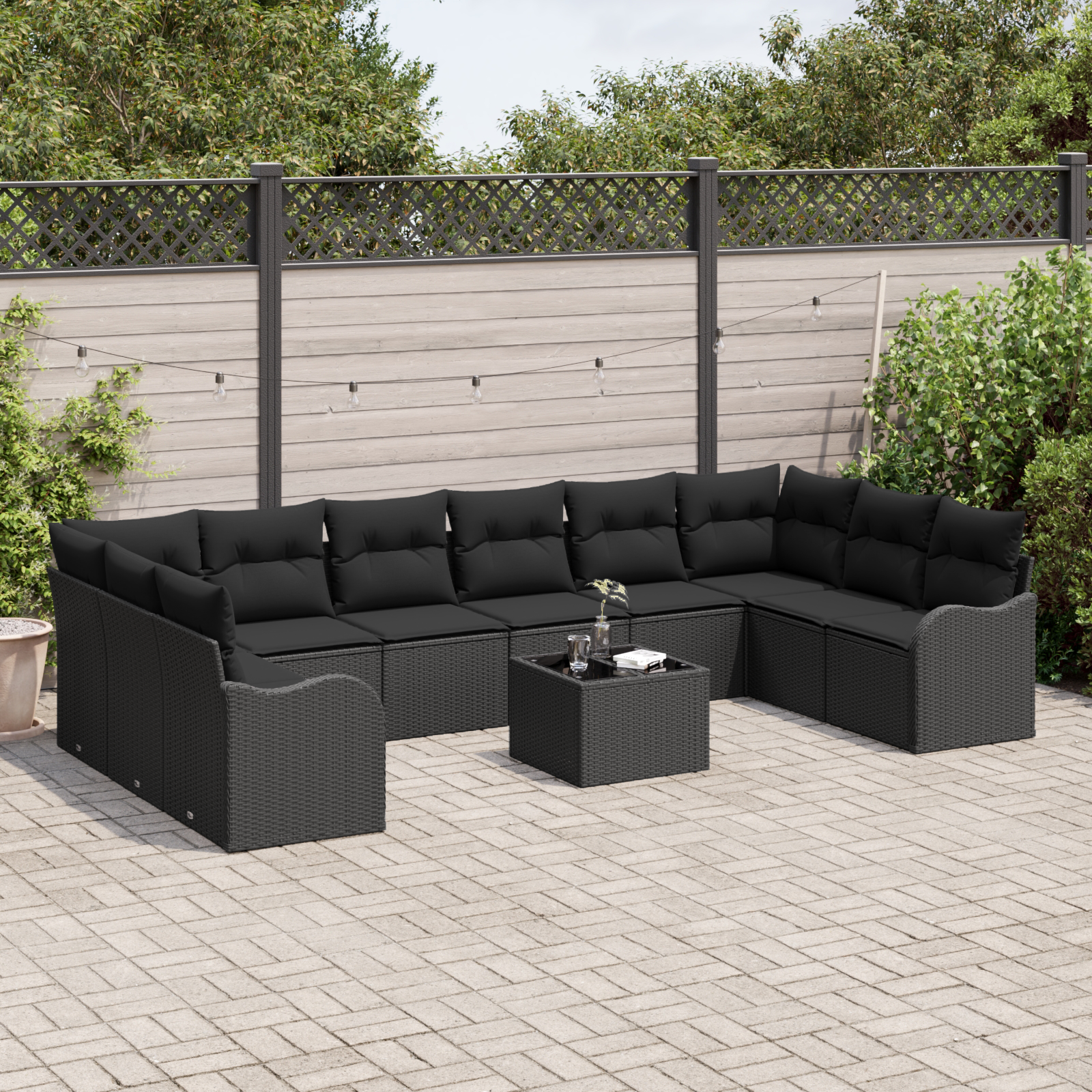 vidaXL 11-delige Tuinbankenset met kussens poly rattan beige