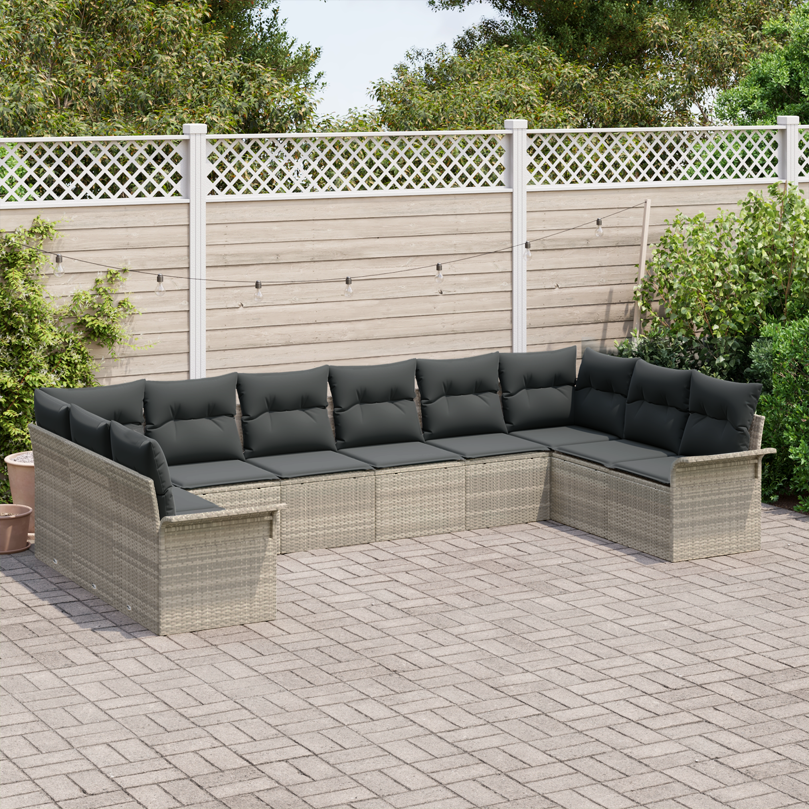 vidaXL 10-delige ligbed set met kussens lichtgrijs poly rattan