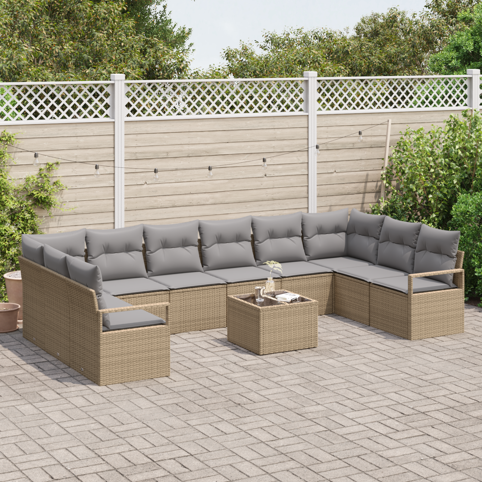 vidaXL 11-delige tuinset met kussens in zwart poly rattan