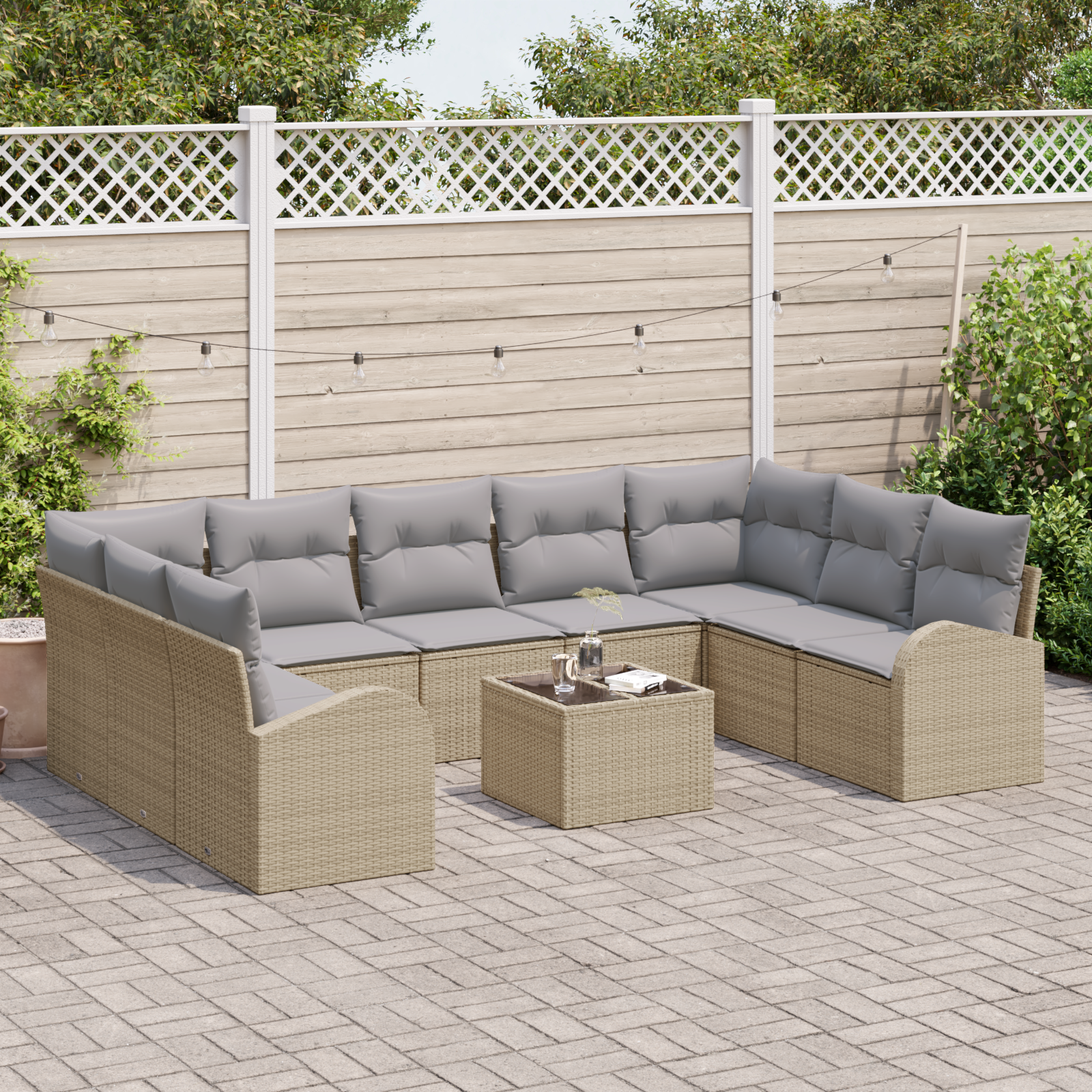 vidaXL 10-delige Tuinbankenset met kussens in poly rattan zwart
