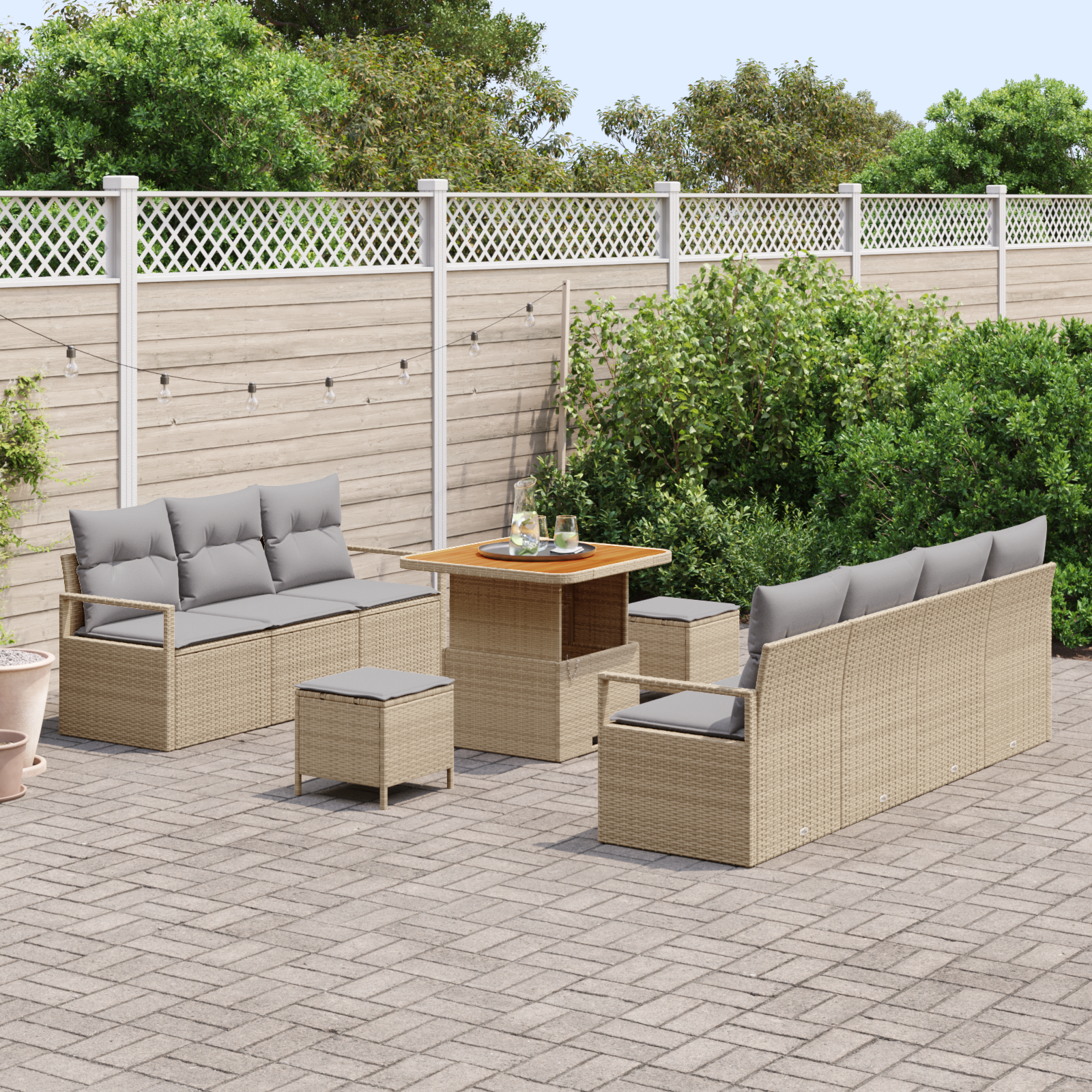vidaXL 10-delige tuinset met kussens Beige Poly Rattan Acacia