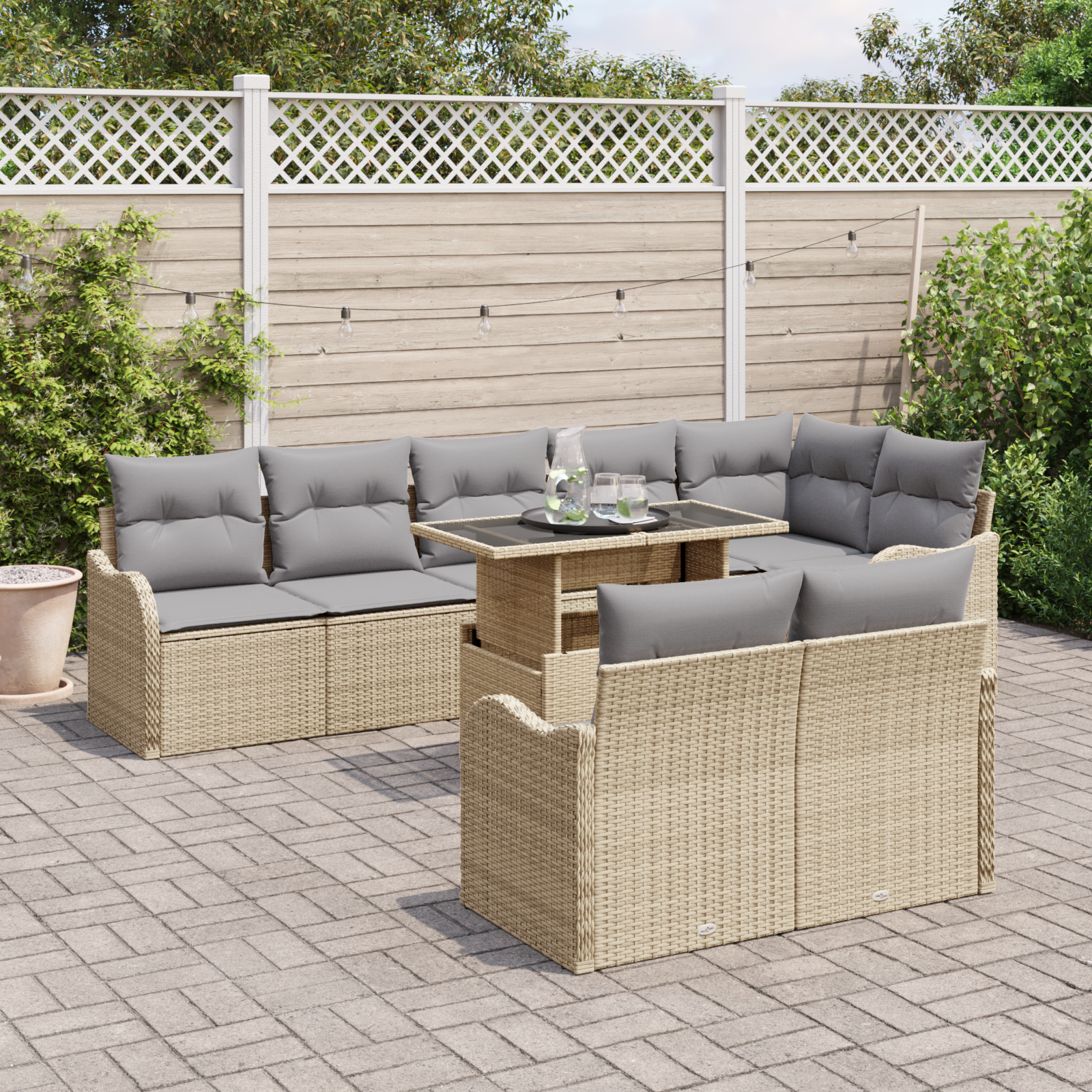 vidaXL 9-delige tuinset met kussens in beige poly rattan
