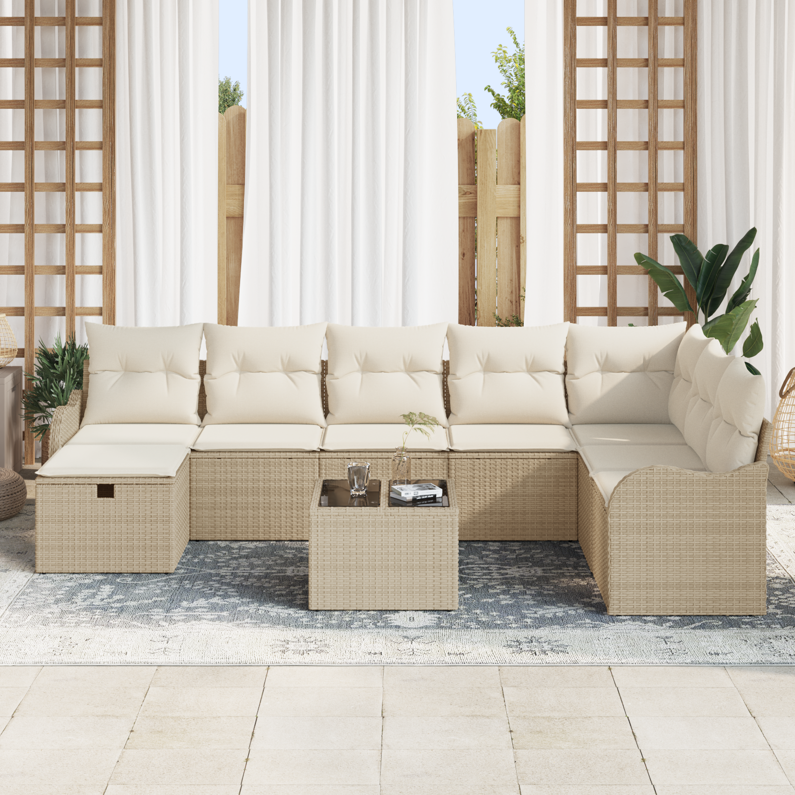 vidaXL 9-delige tuinsofa set met kussens in het beige van poly rattan