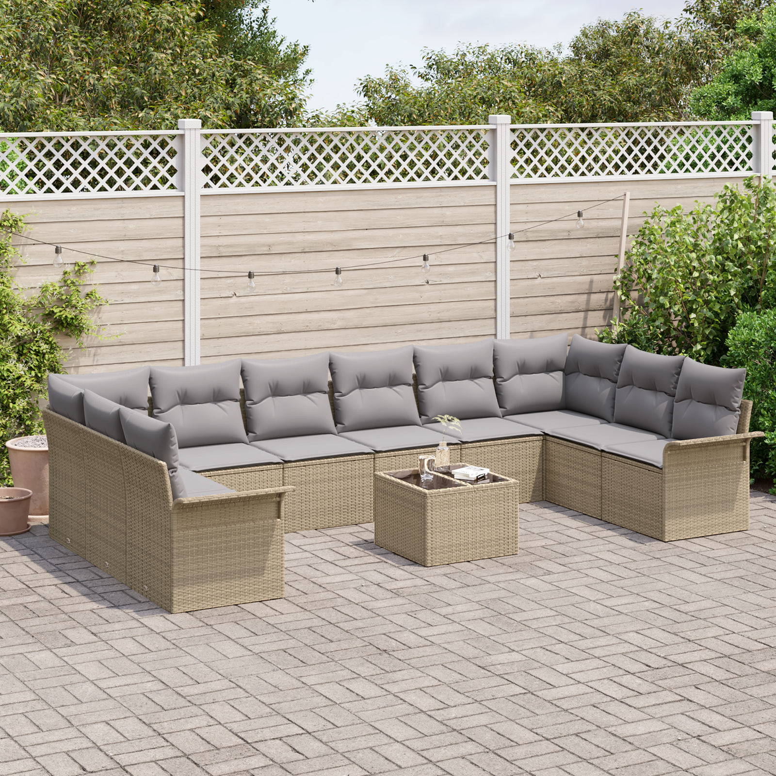 vidaXL 11-delige Tuinbankenset met kussens poly rattan zwart
