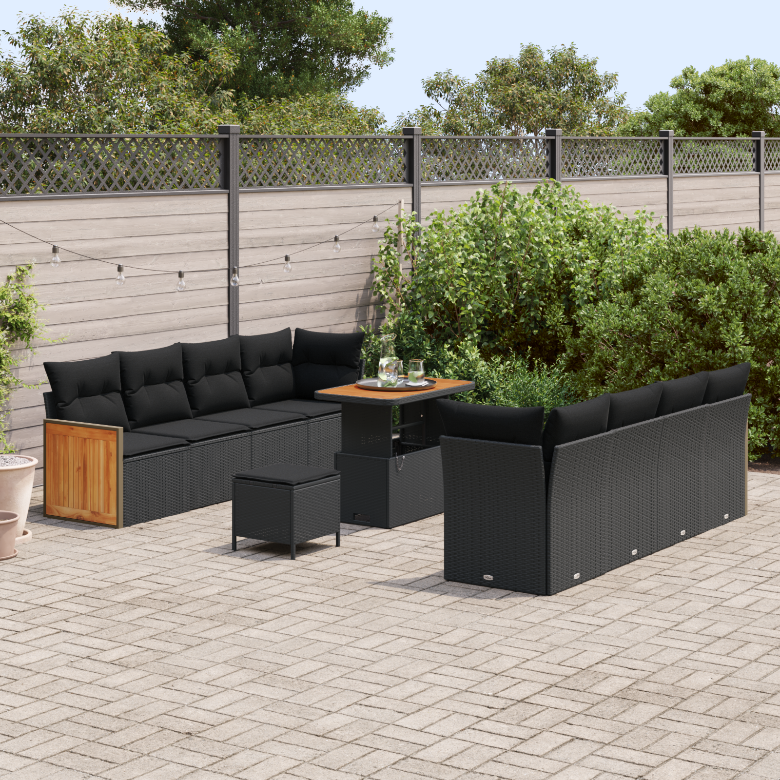 vidaXL 11-delige Tuinbankenset met kussens poly rattan acacia zwart