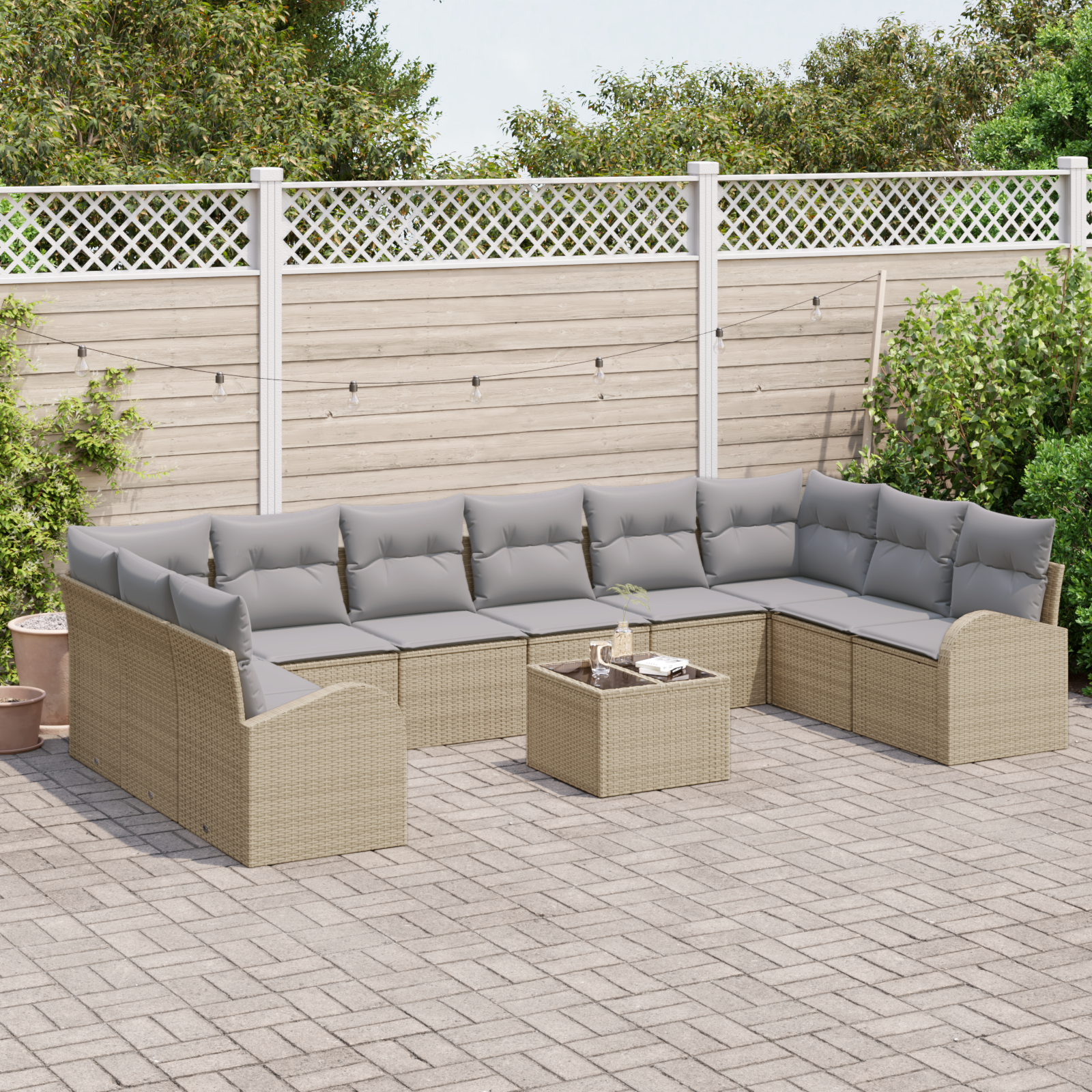 vidaXL 11-delige tuinbankset met kussens zwart poly rattan